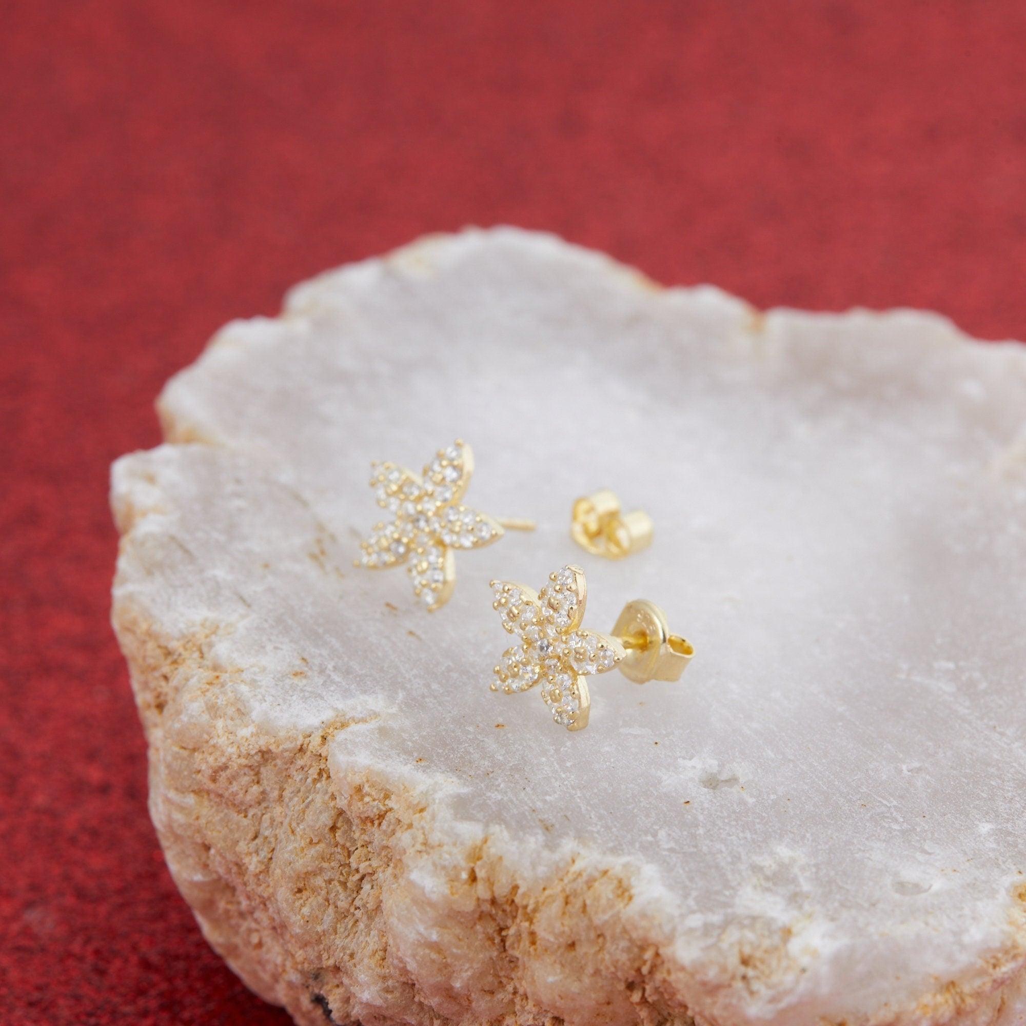Pave Flower Stud Earrings - 18K Gold Vermeil - Glamour Jewelry House