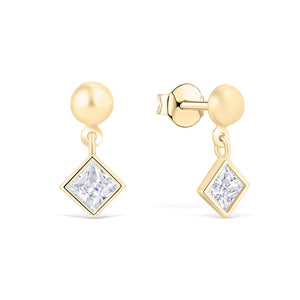 CZ Diamond Solitaire Drop Earrings - 18K Gold Vermeil - Glamour Jewelry House