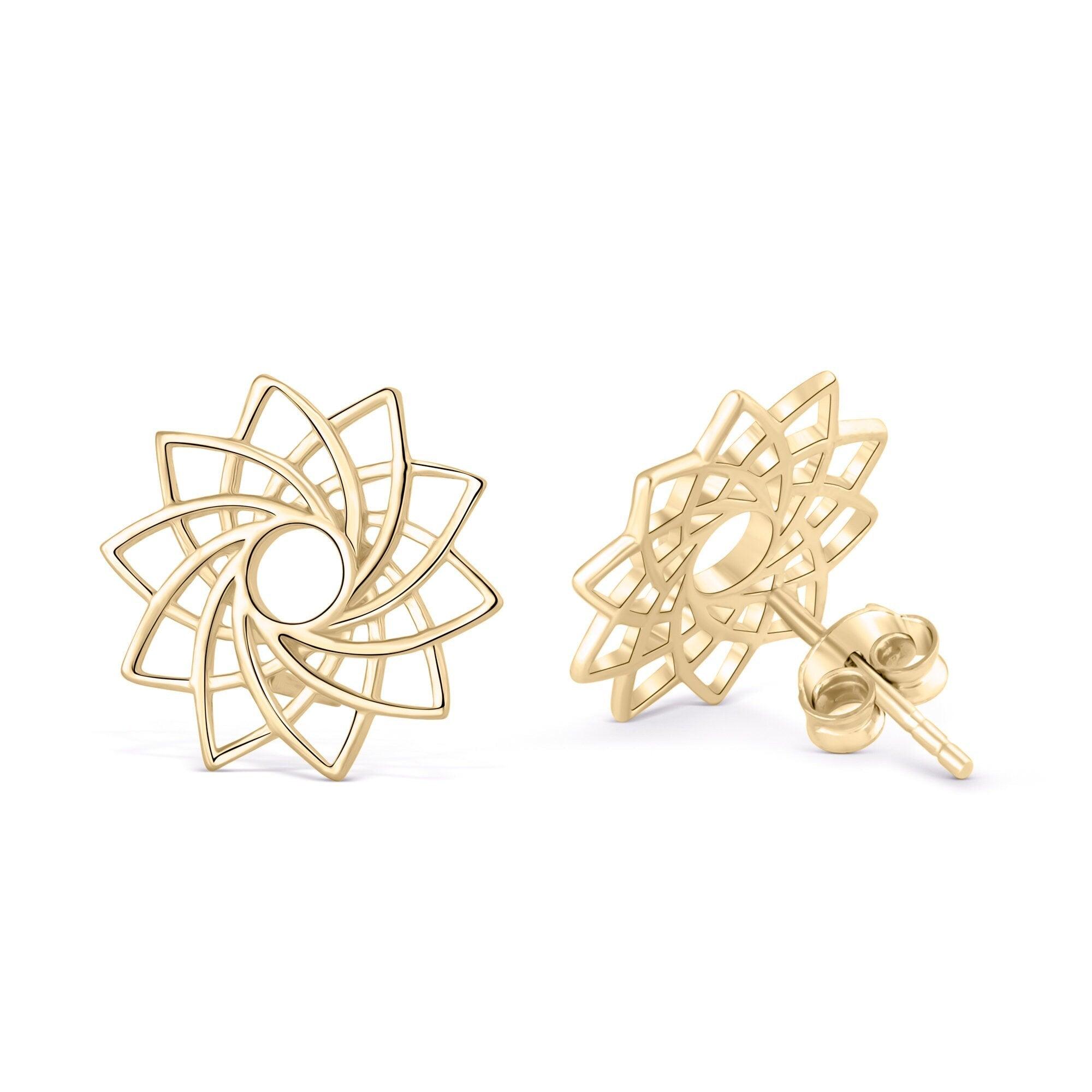 Lotus Flower Stud Earrings - 18K Gold Vermeil - Glamour Jewelry House