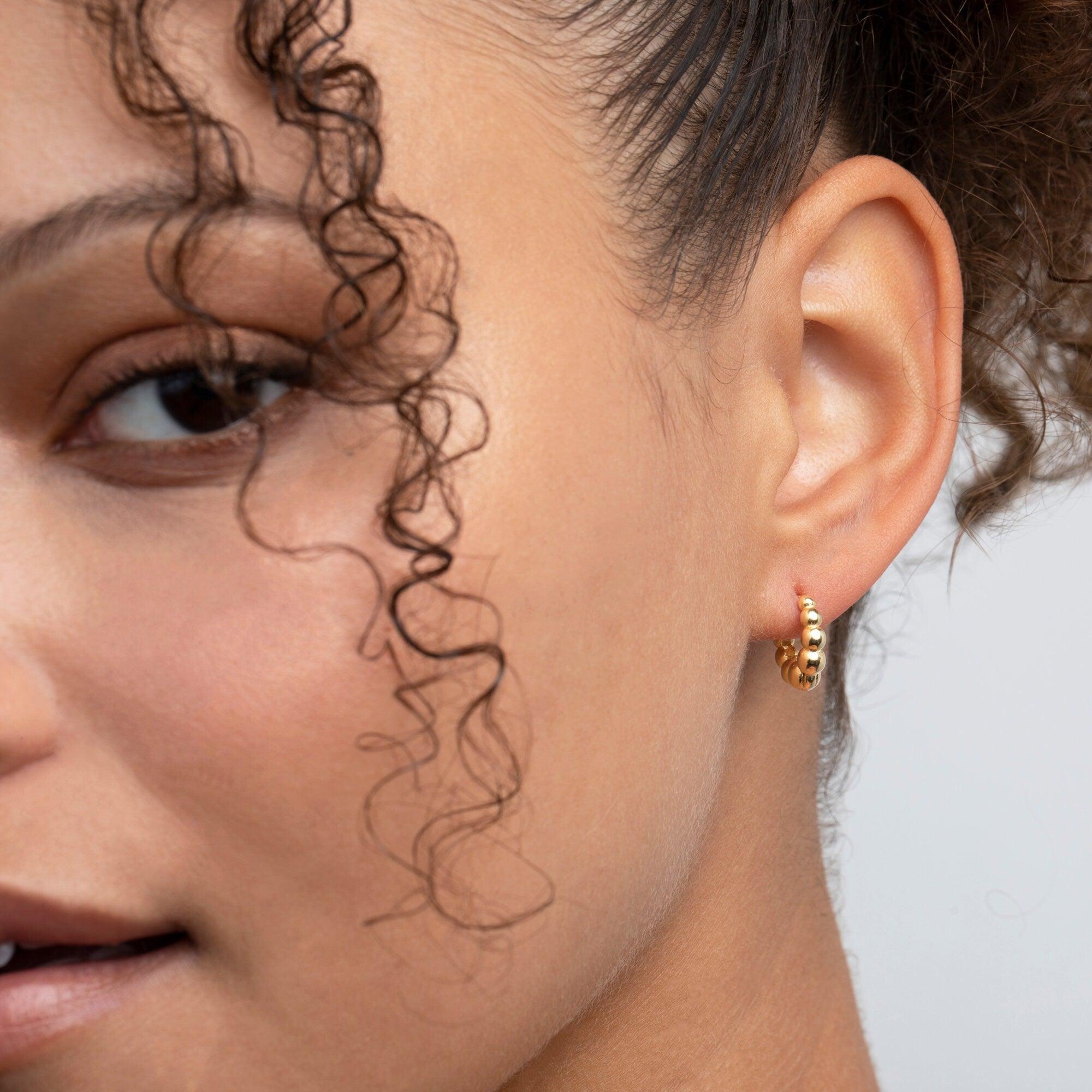 Beaded Hoop Earrings - 18K Gold Vermeil - Glamour Jewelry House