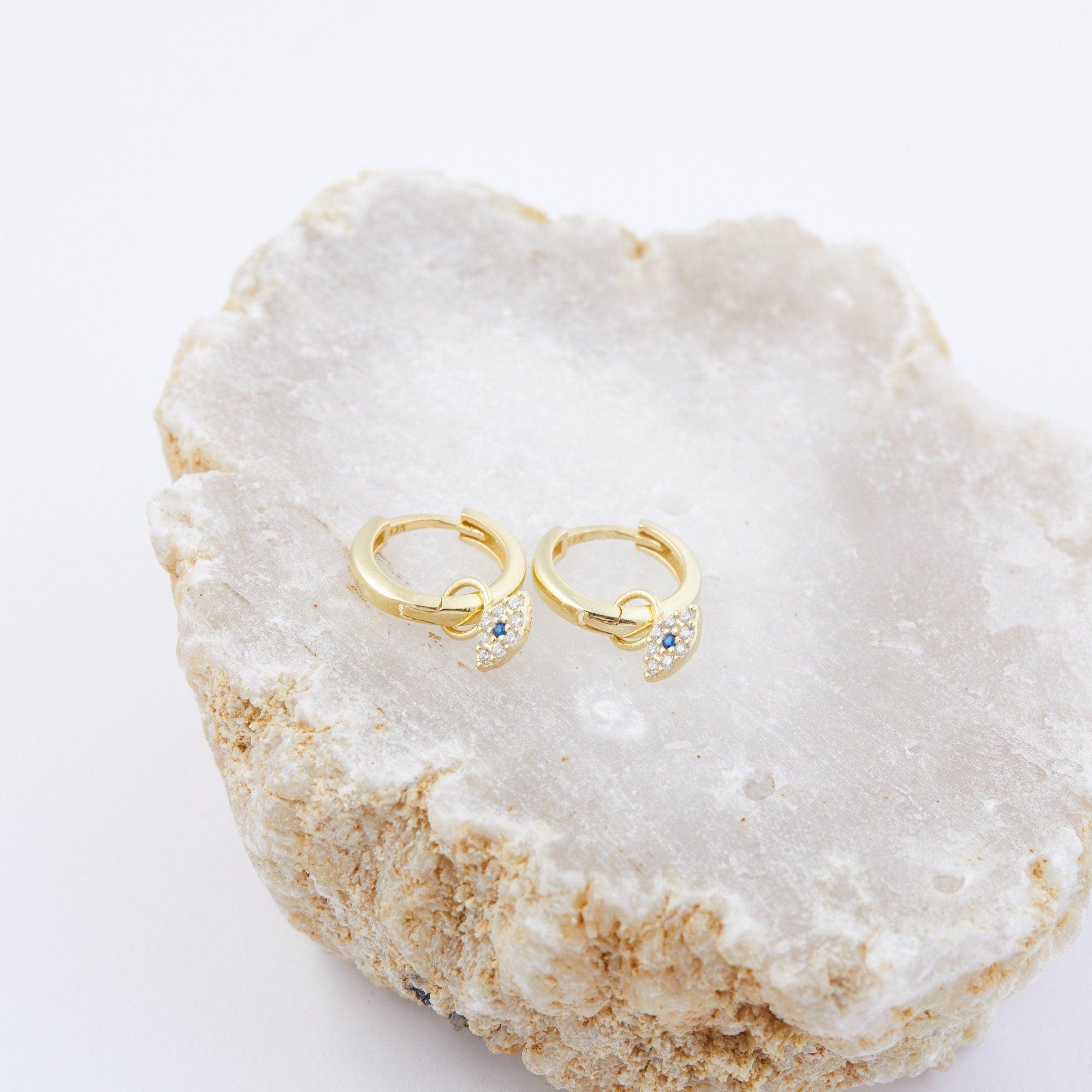 Pave Evil Eye Dangle Earrings - 18K Gold Vermeil - Glamour Jewelry House