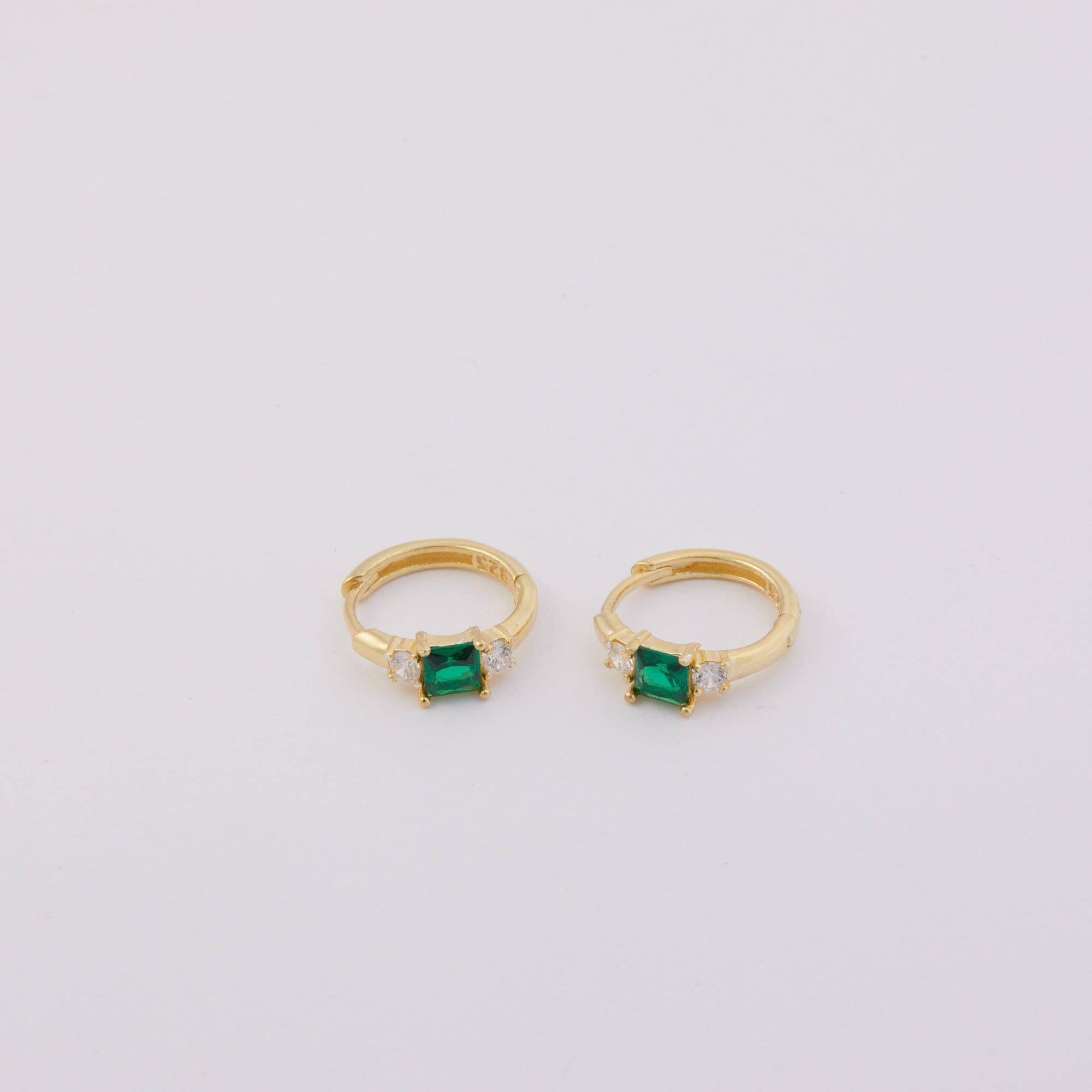 Emerald Hoop Dangle Earrings - 18K Gold Vermeil - Glamour Jewelry House