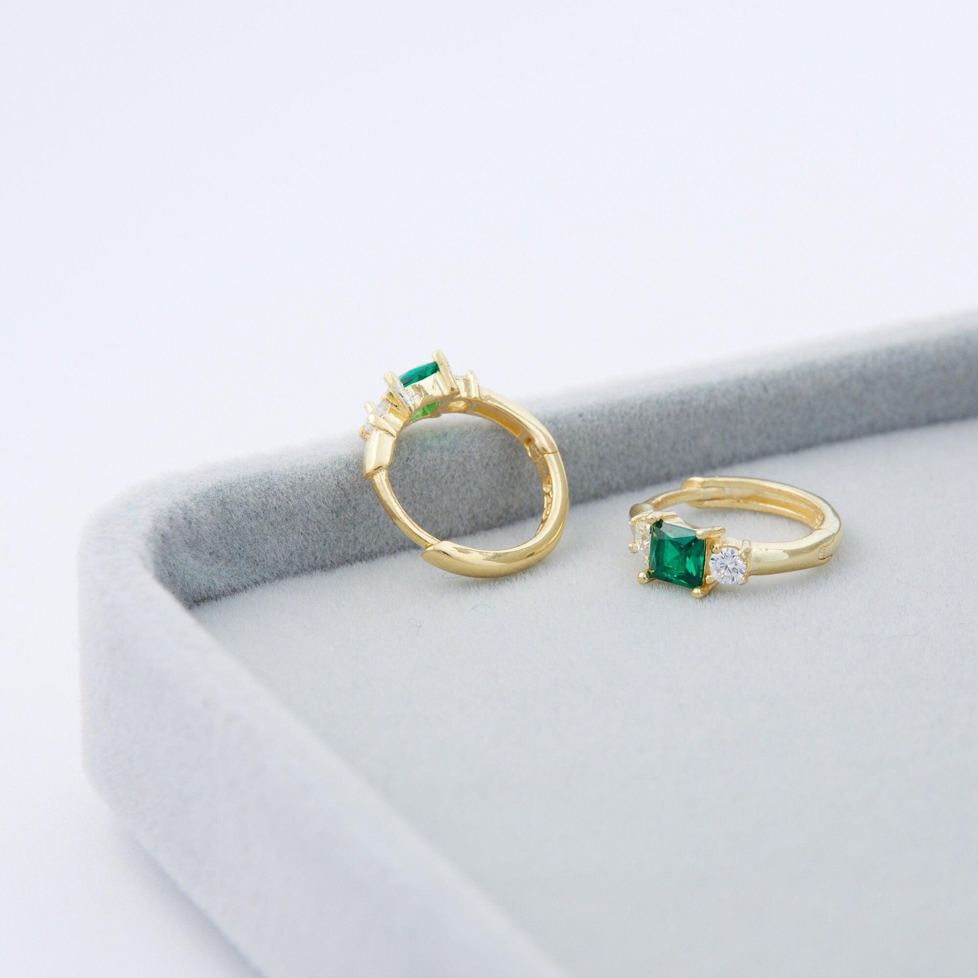 Emerald Hoop Dangle Earrings - 18K Gold Vermeil - Glamour Jewelry House