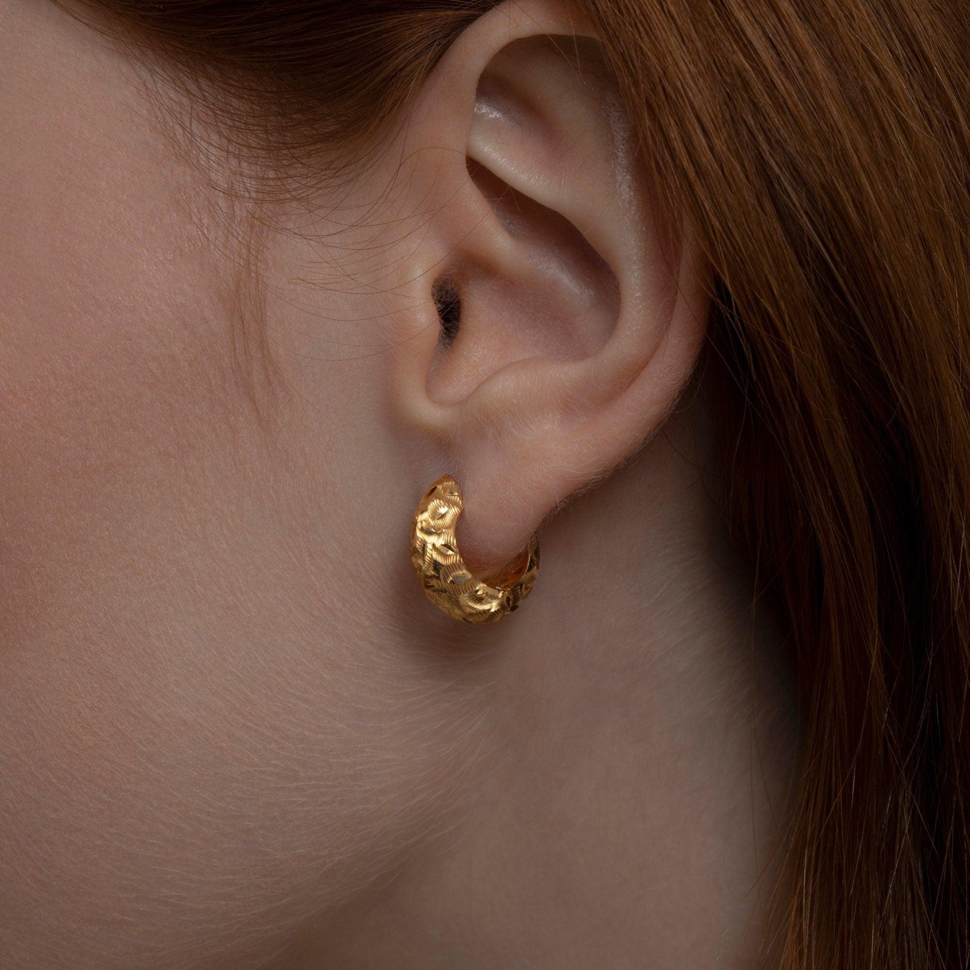Textured Huggie Hoop Earrings - 18K Gold Vermeil - Glamour Jewelry House