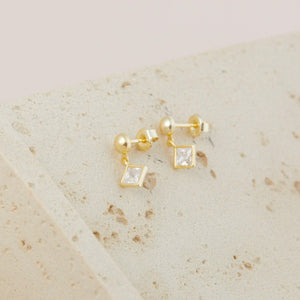CZ Diamond Solitaire Drop Earrings - 18K Gold Vermeil - Glamour Jewelry House