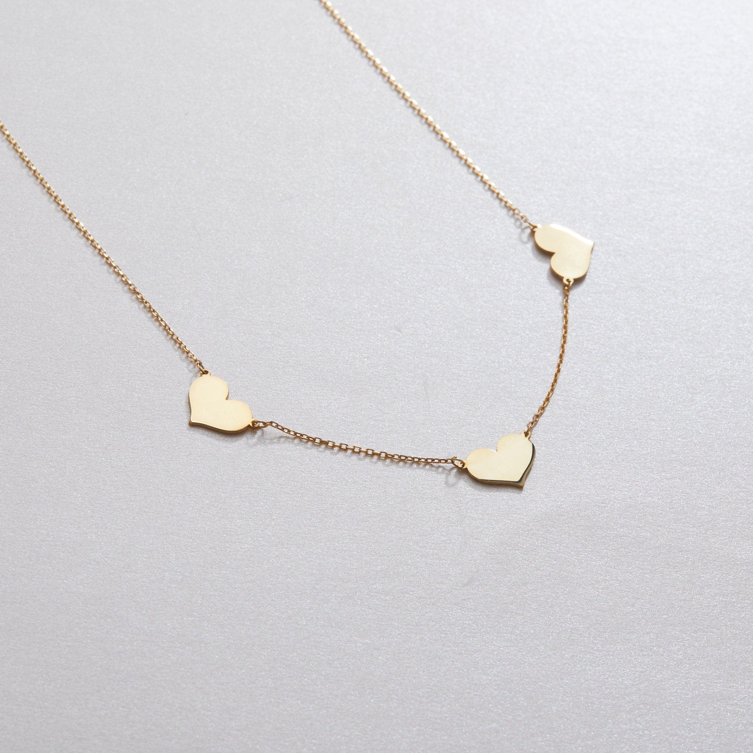 Silver Triple Heart Necklace - 18K Gold Vermeil - Glamour Jewelry House