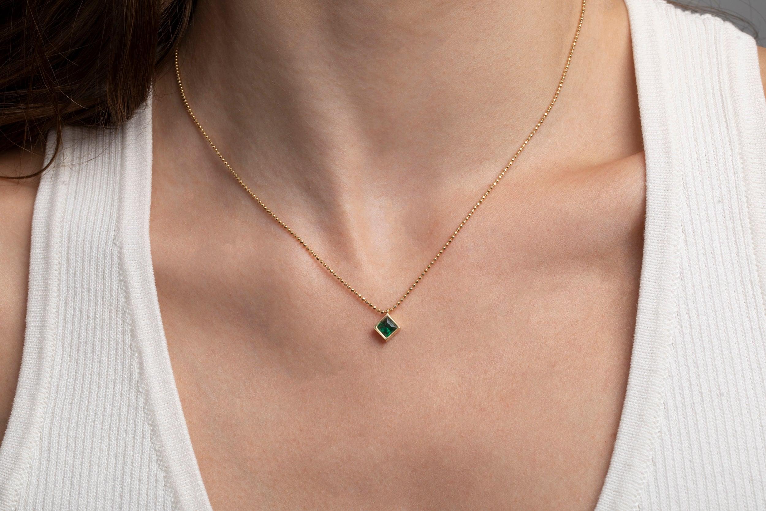 14K Solid Gold Emerald Necklace - 18K Gold Vermeil - Glamour Jewelry House
