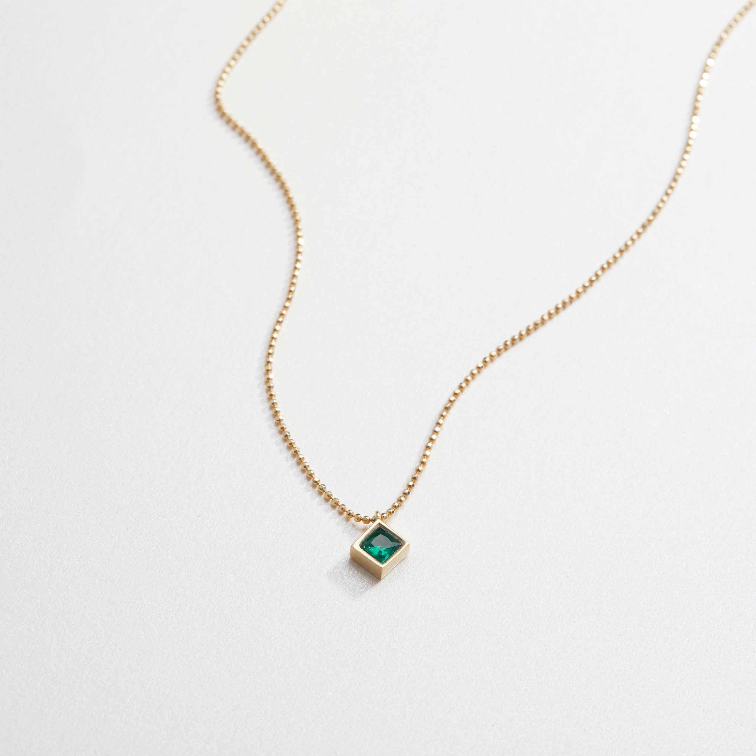 14K Solid Gold Emerald Necklace - 18K Gold Vermeil - Glamour Jewelry House