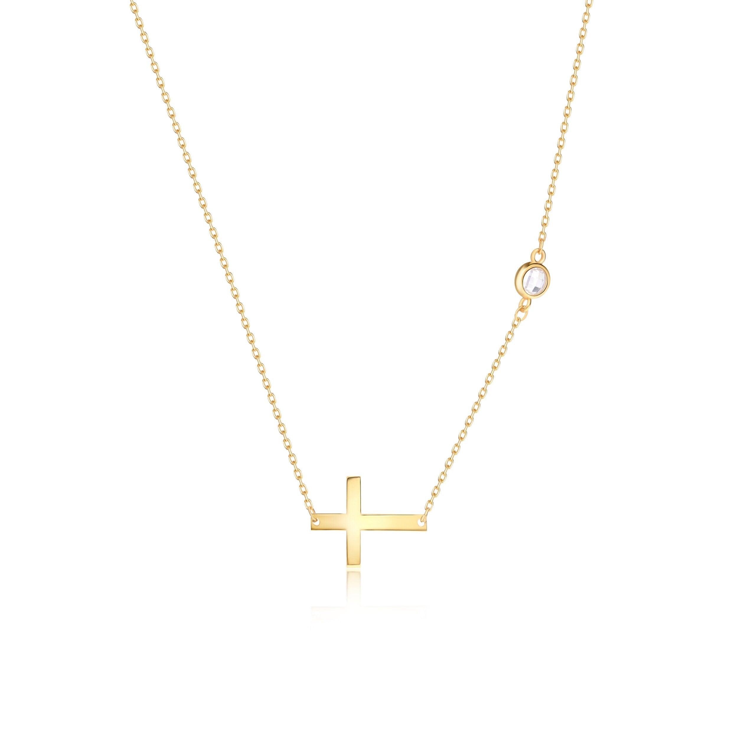 Gold Cross Necklace with Cz Diamond - 18K Gold Vermeil - Glamour Jewelry House