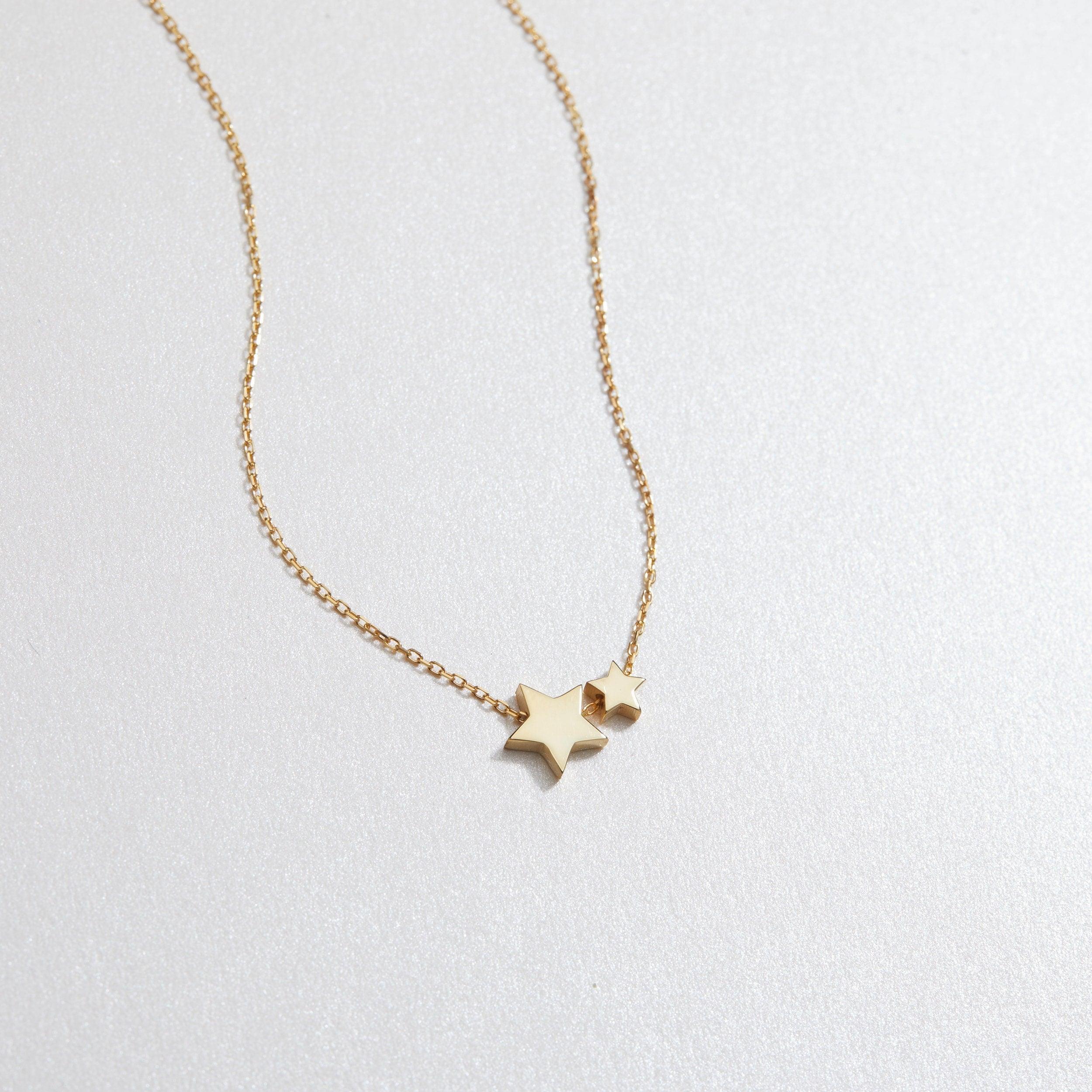 Small Double Star Pendant Necklace - 18K Gold Vermeil - Glamour Jewelry House