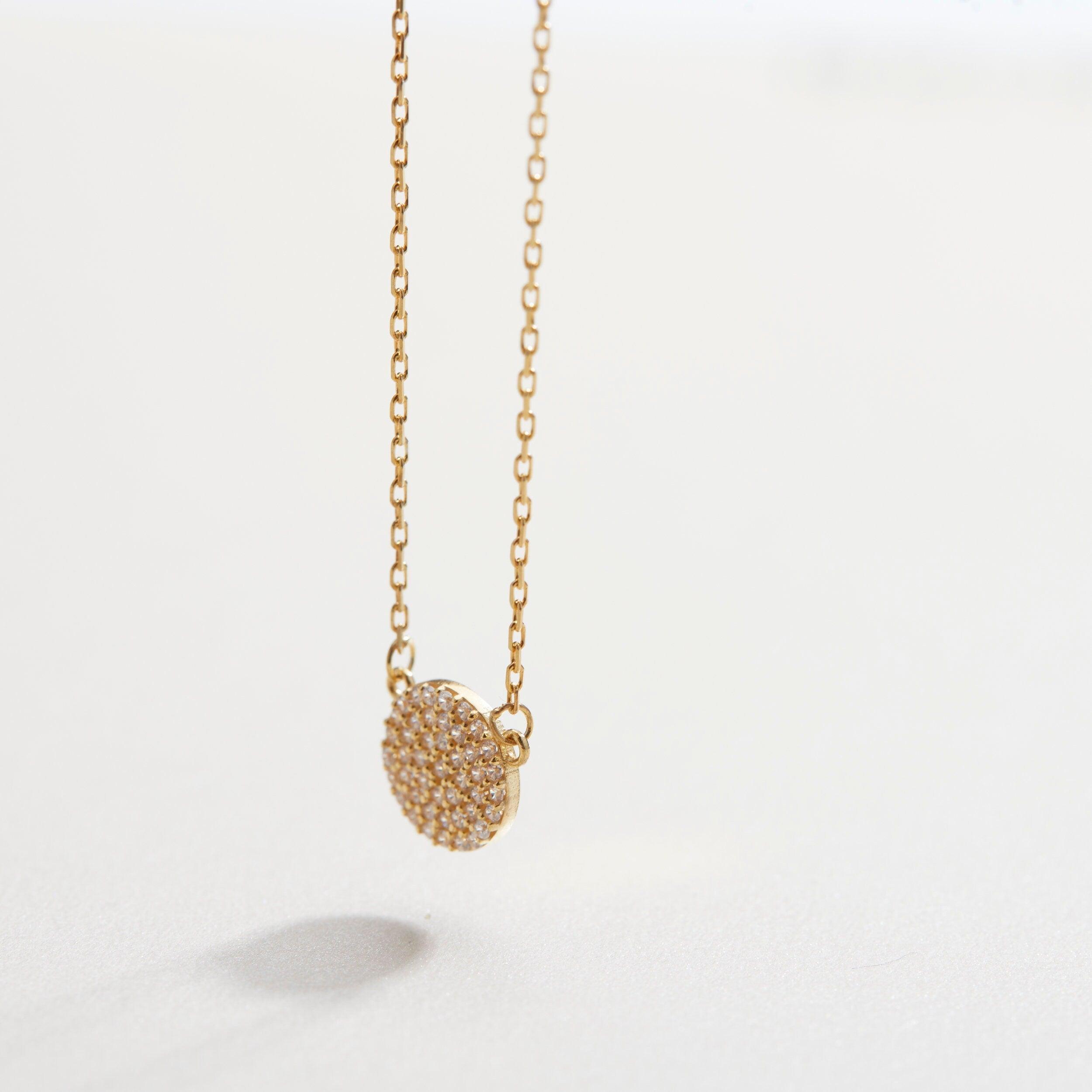 Pave Circle CZ Diamond Pendant Necklace - 18K Gold Vermeil - Glamour Jewelry House
