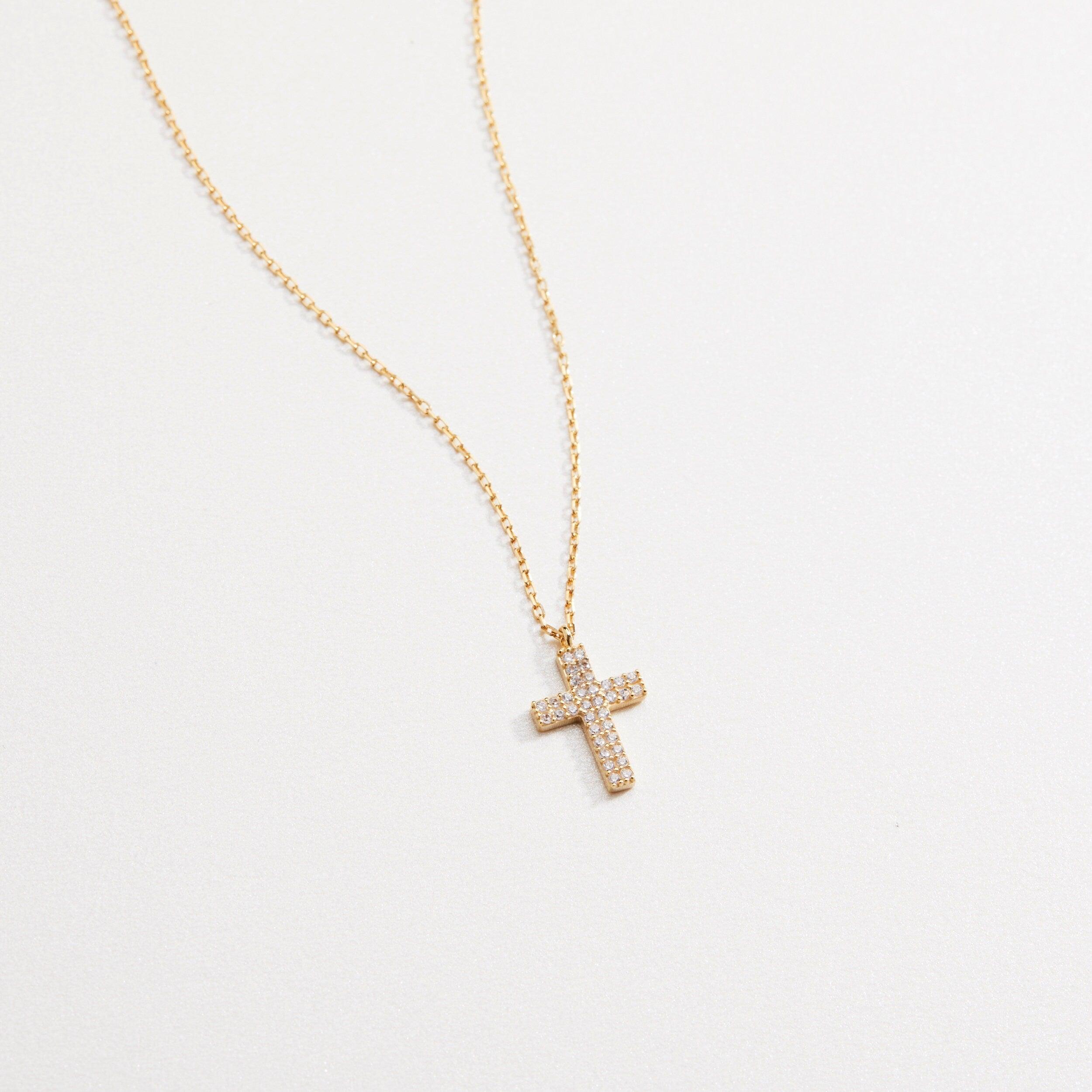 Gold Pave Cross Necklace - 18K Gold Vermeil - Glamour Jewelry House