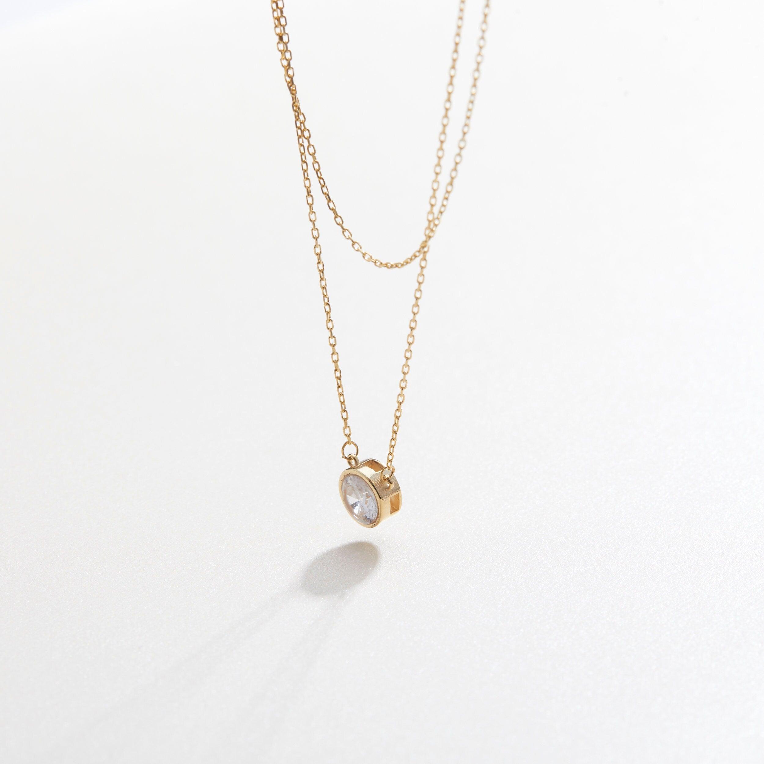 Solitaire Bezel CZ Diamond Necklace - 18K Gold Vermeil - Glamour Jewelry House