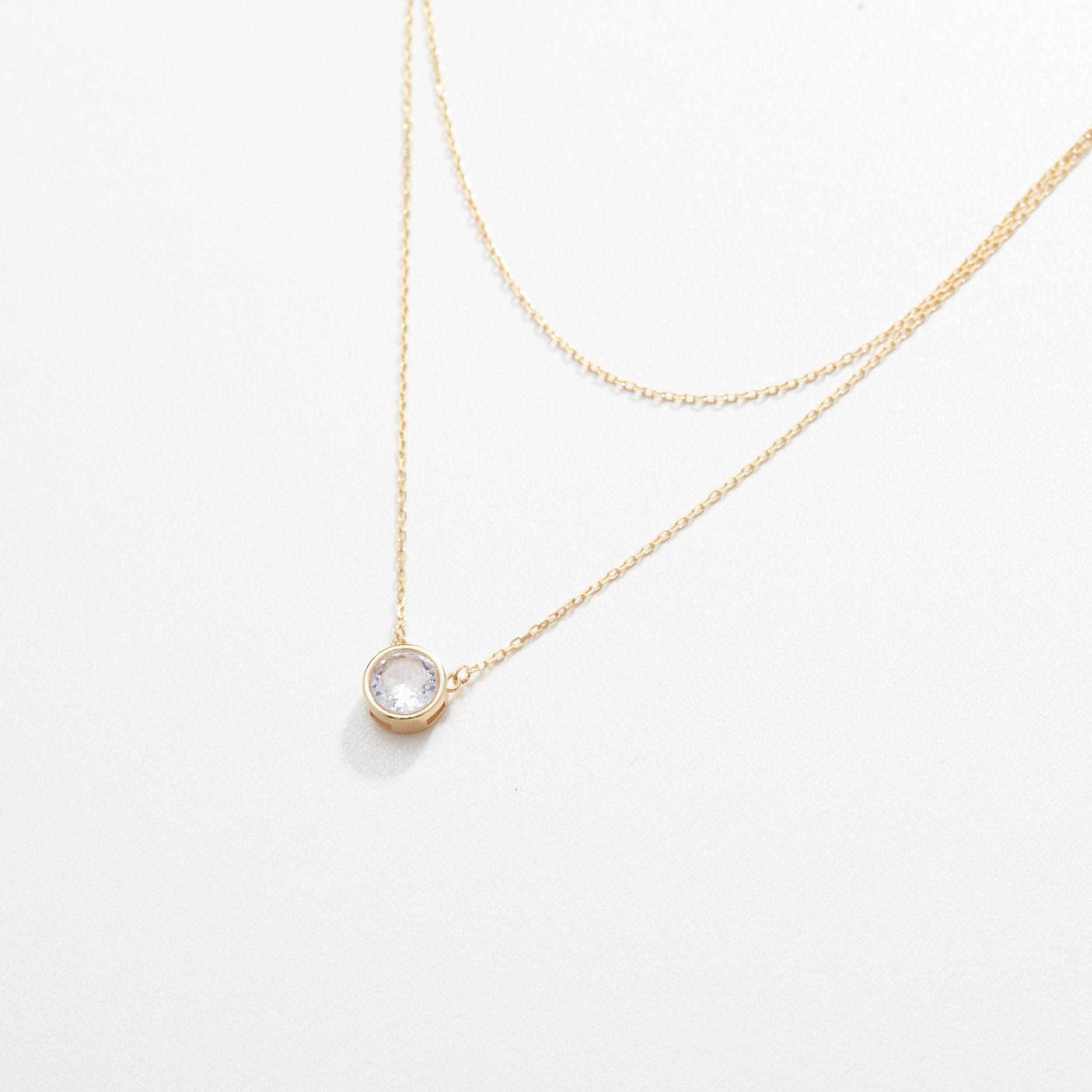 Solitaire Bezel CZ Diamond Necklace - 18K Gold Vermeil - Glamour Jewelry House