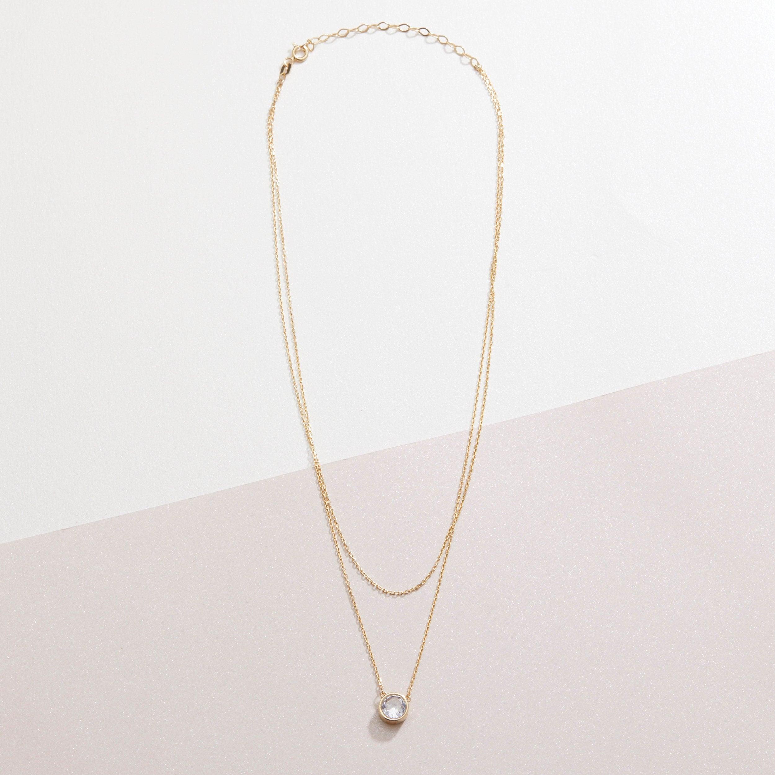 Solitaire Bezel CZ Diamond Necklace - 18K Gold Vermeil - Glamour Jewelry House