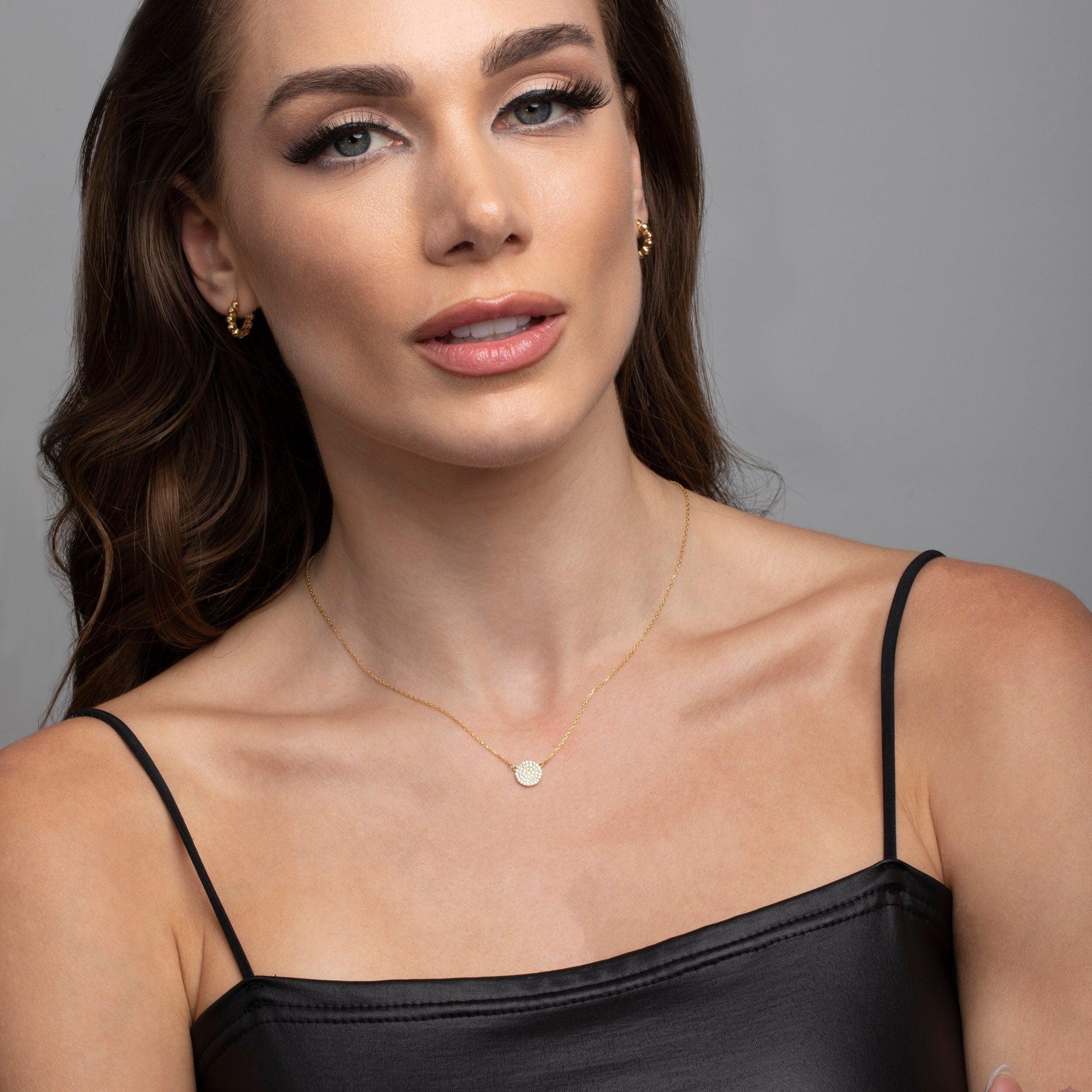 Pave Circle CZ Diamond Pendant Necklace - 18K Gold Vermeil - Glamour Jewelry House