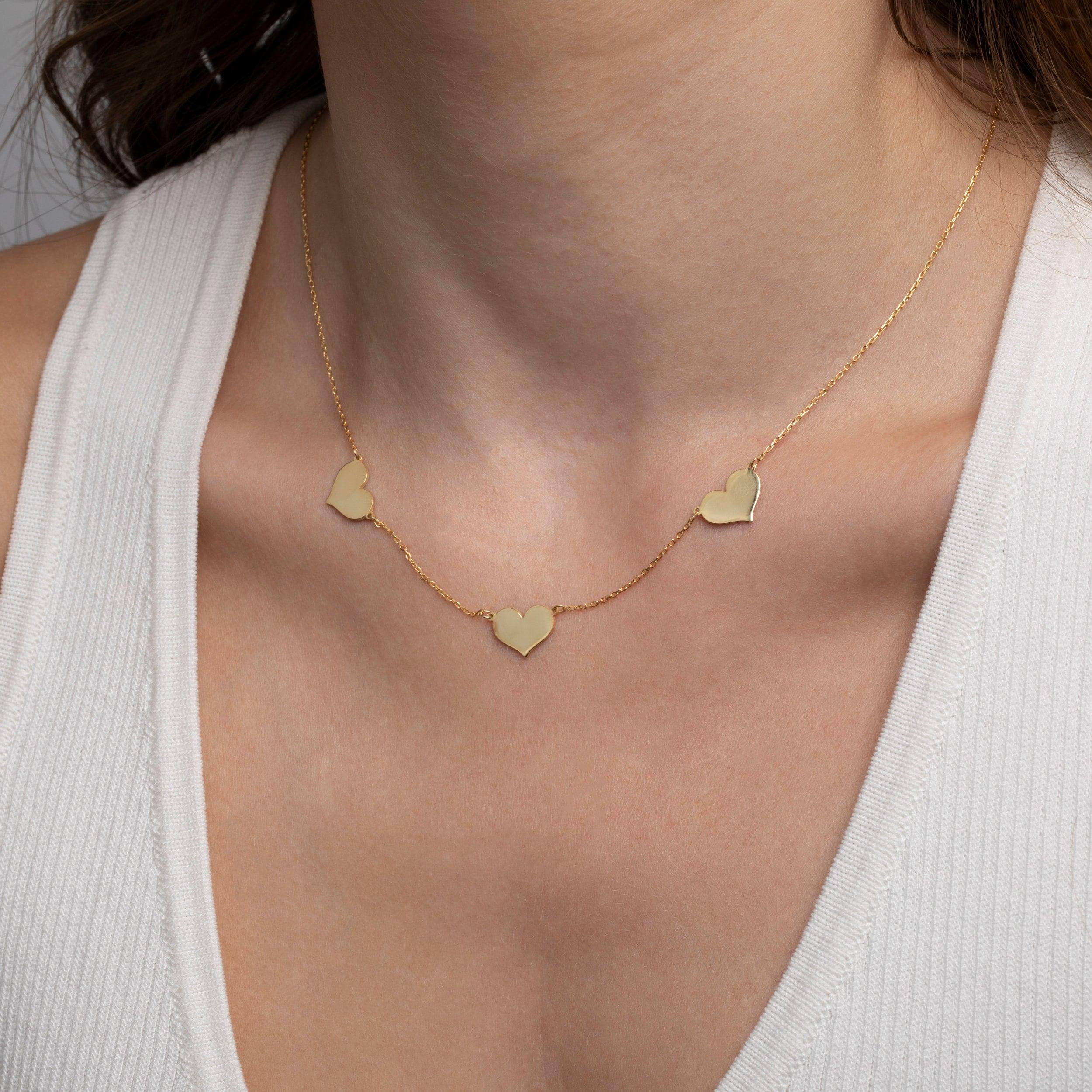 Silver Triple Heart Necklace - 18K Gold Vermeil - Glamour Jewelry House