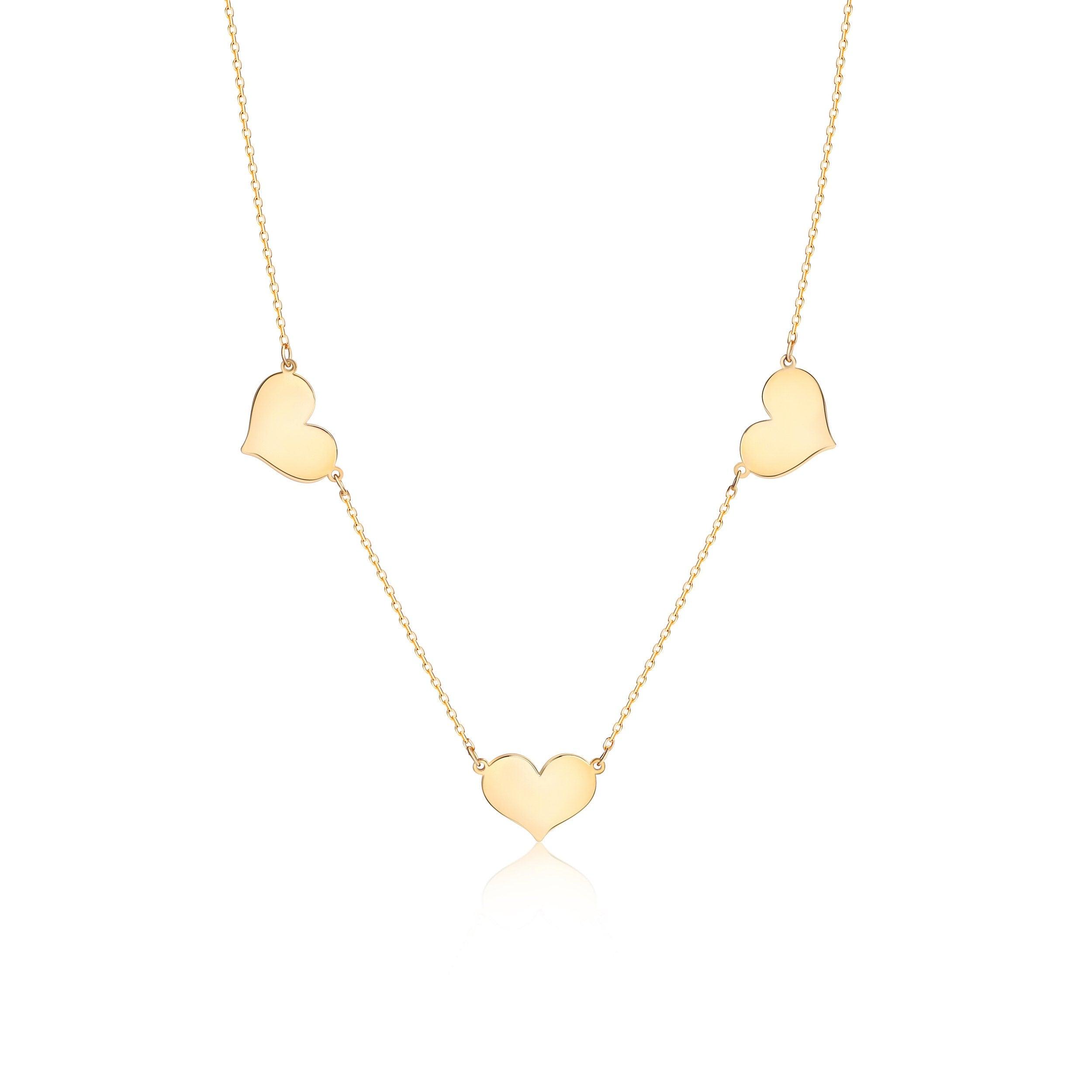 Silver Triple Heart Necklace - 18K Gold Vermeil - Glamour Jewelry House