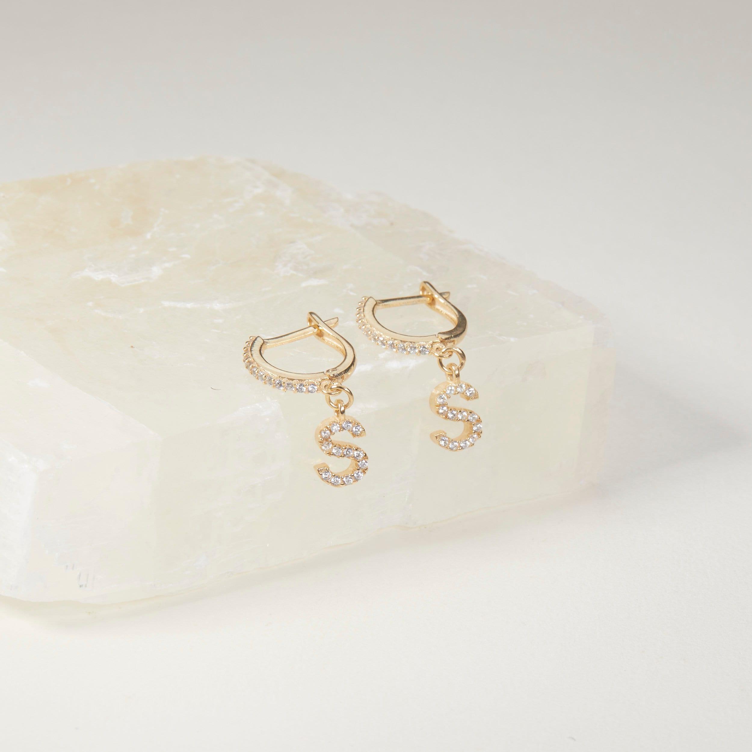 Pave Initial Hoop Earrings - 18K Gold Vermeil - Glamour Jewelry House