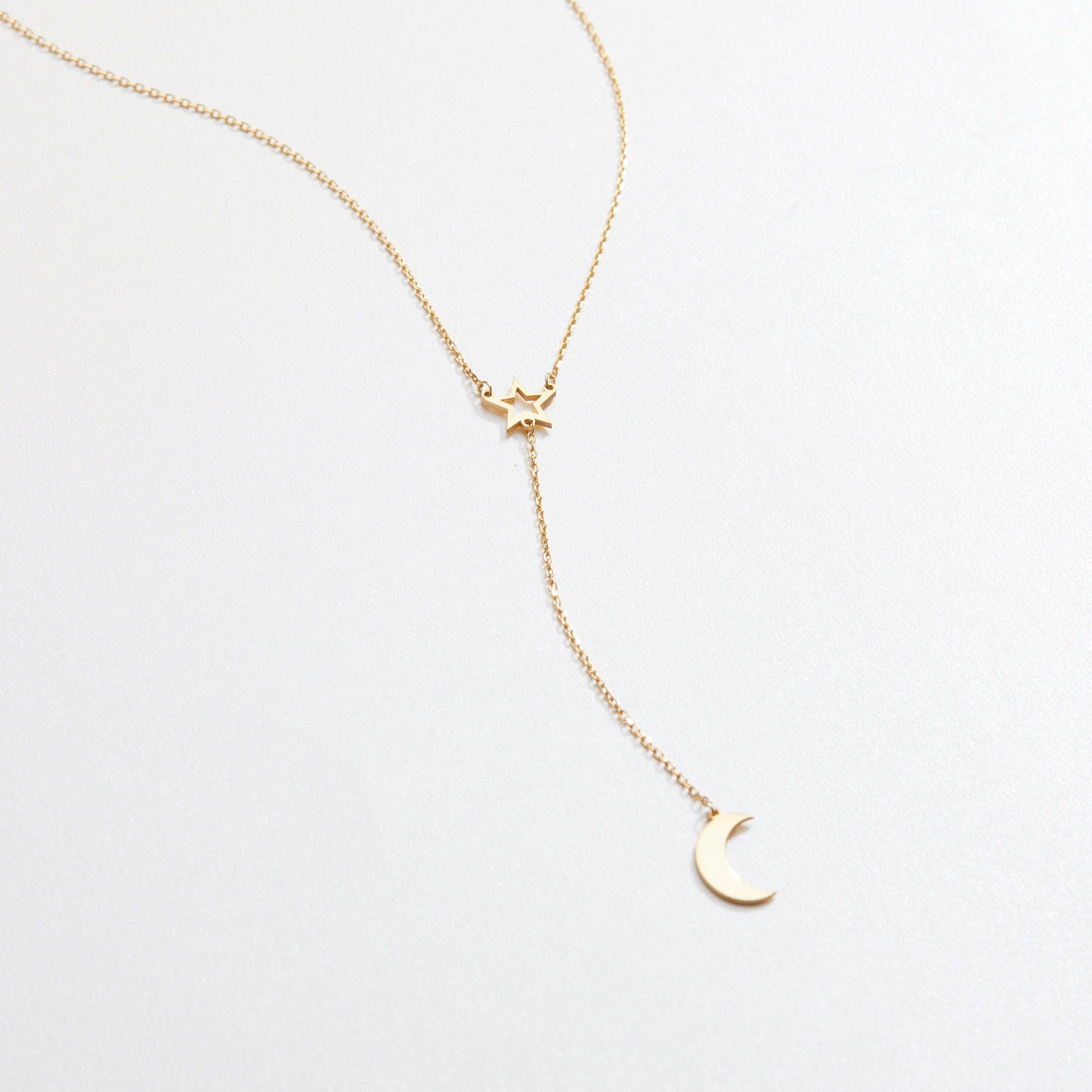 Star and Moon Necklace - 18K Gold Vermeil - Glamour Jewelry House