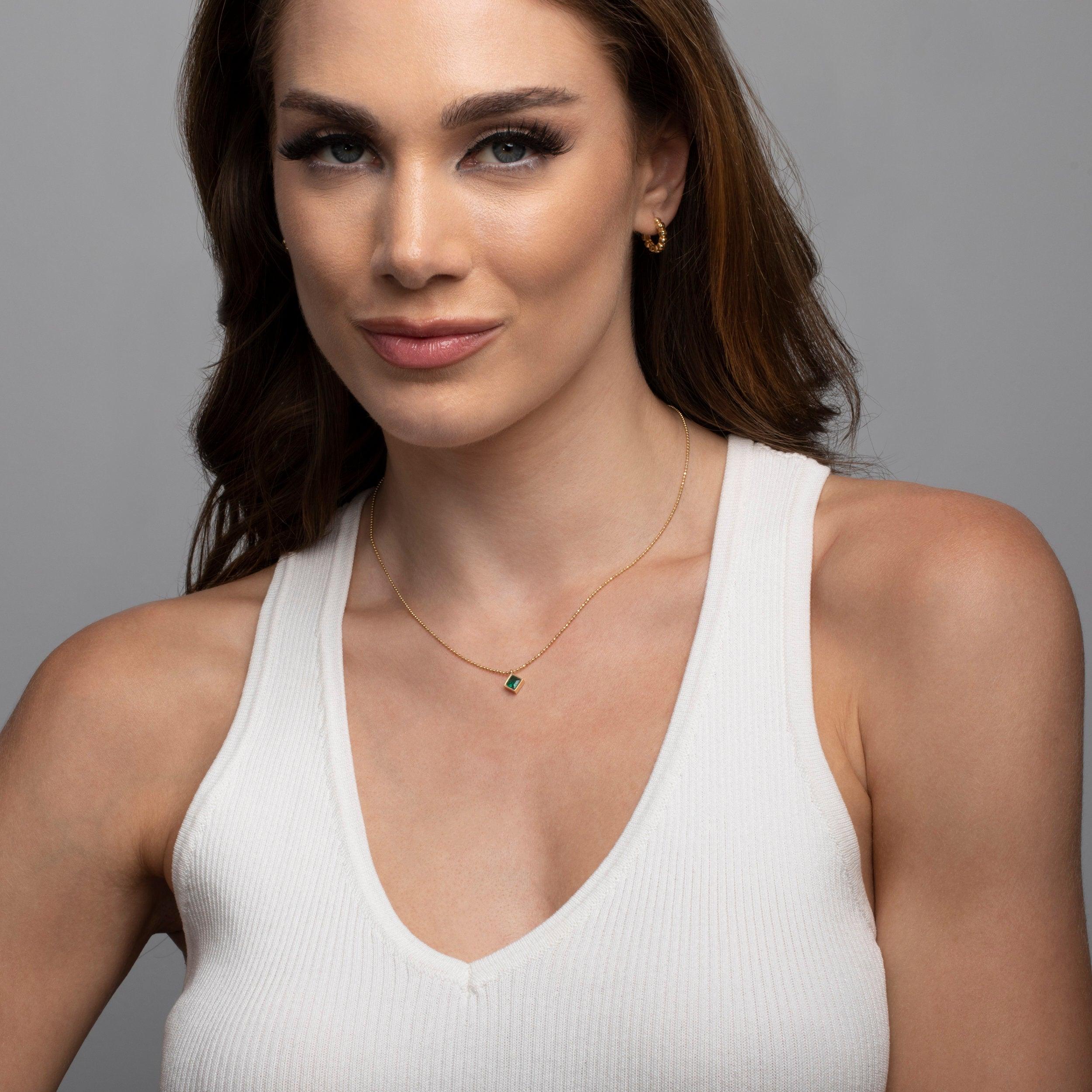 14K Solid Gold Emerald Necklace - 18K Gold Vermeil - Glamour Jewelry House
