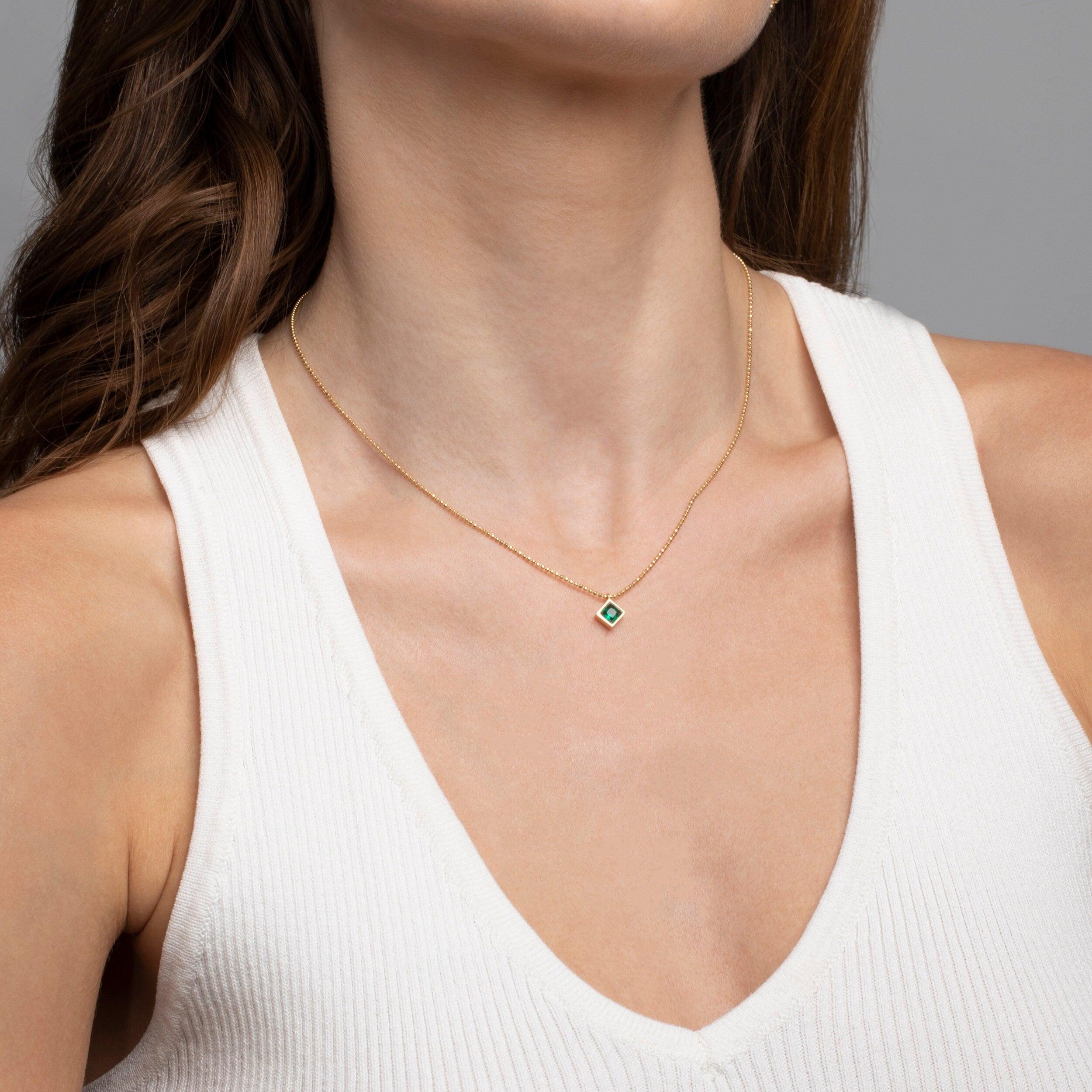 14K Solid Gold Emerald Necklace - 18K Gold Vermeil - Glamour Jewelry House