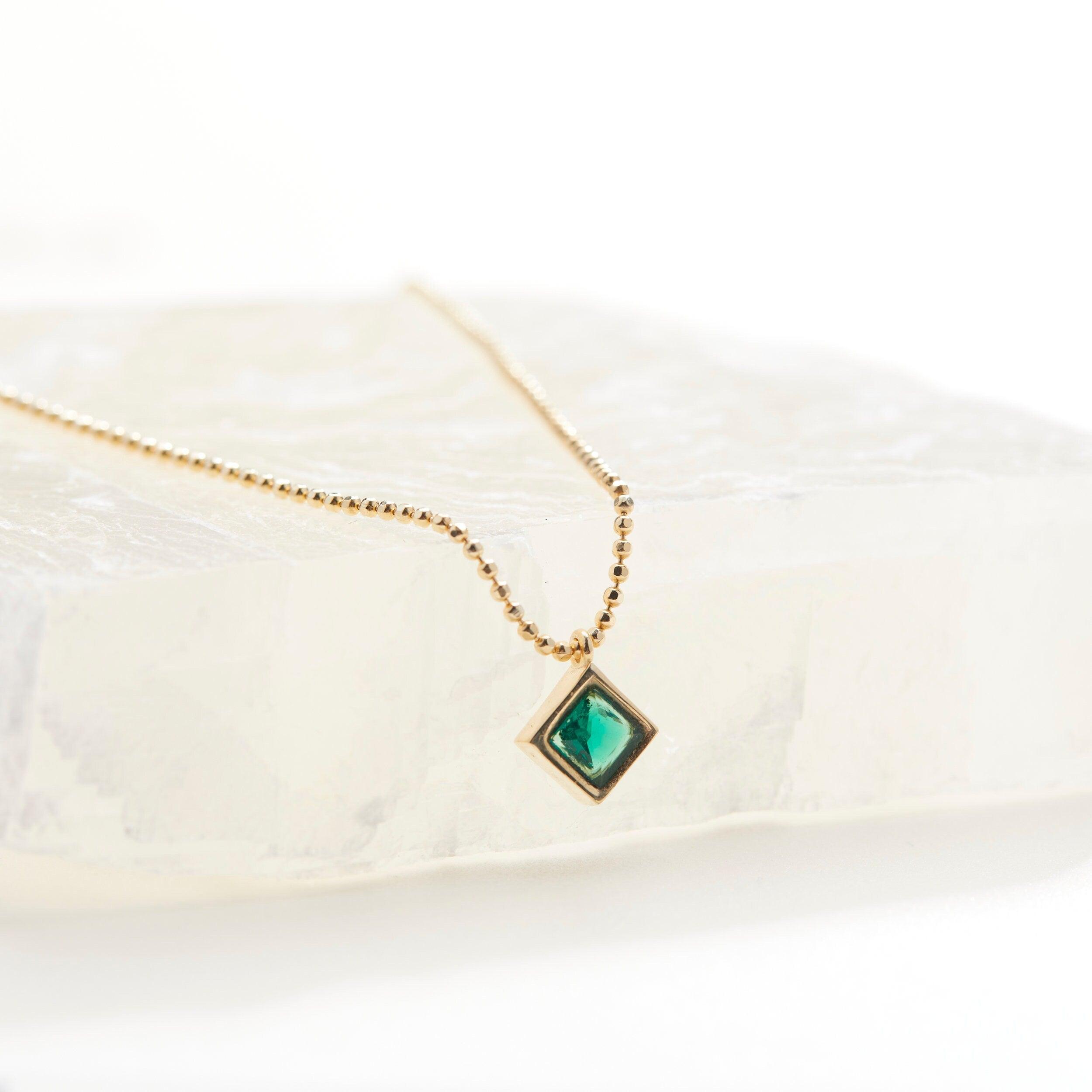 14K Solid Gold Emerald Necklace - 18K Gold Vermeil - Glamour Jewelry House