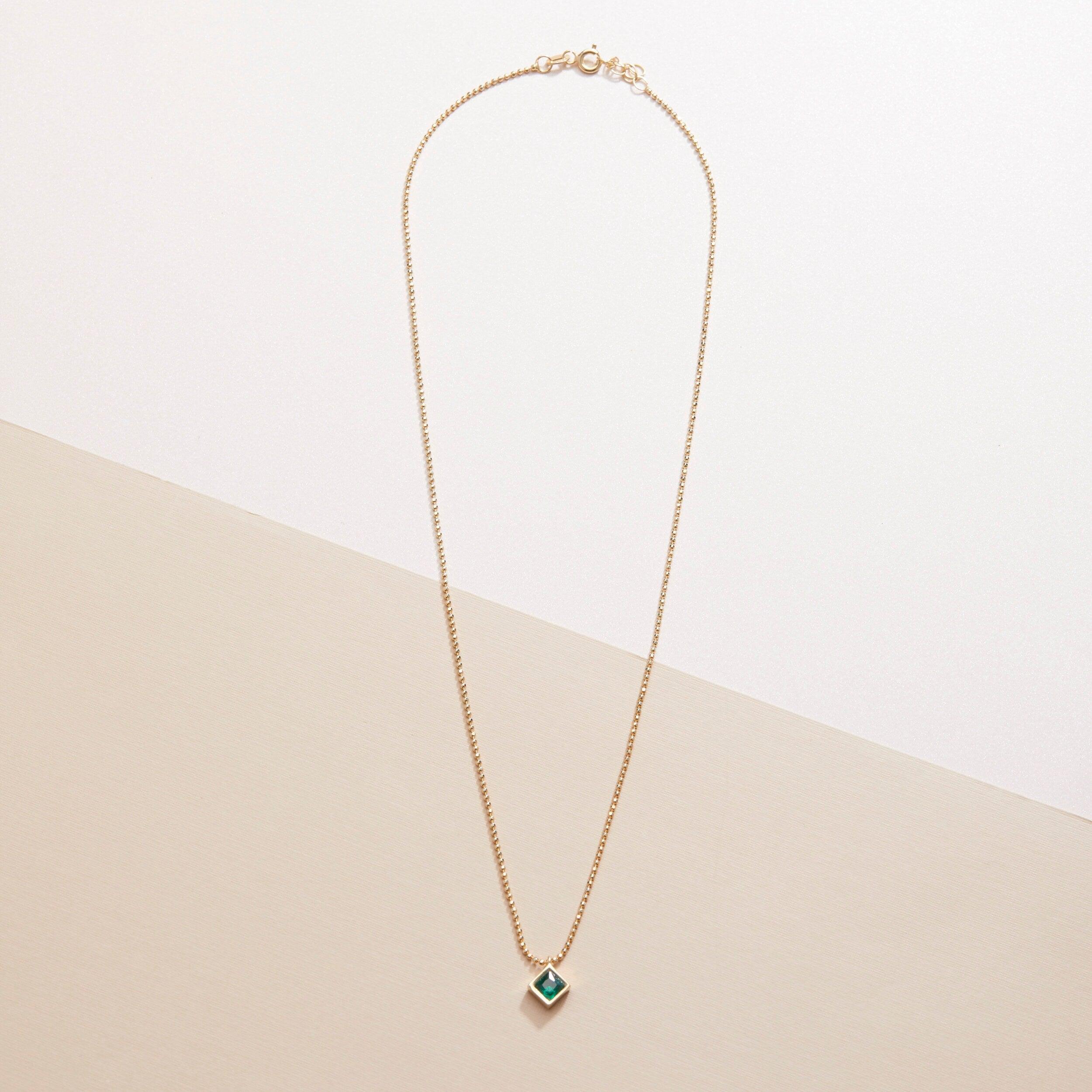 14K Solid Gold Emerald Necklace - 18K Gold Vermeil - Glamour Jewelry House