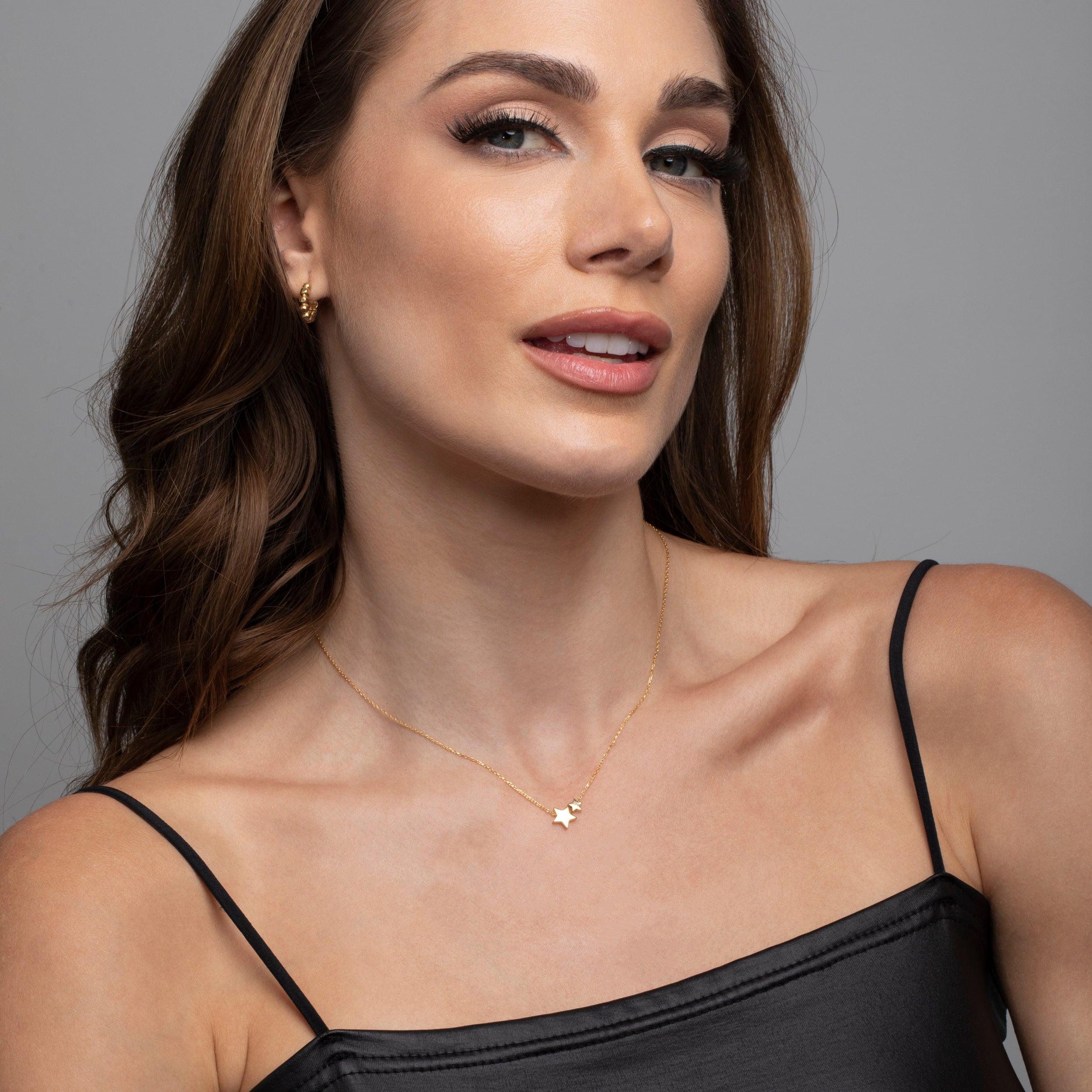 Small Double Star Pendant Necklace - 18K Gold Vermeil - Glamour Jewelry House