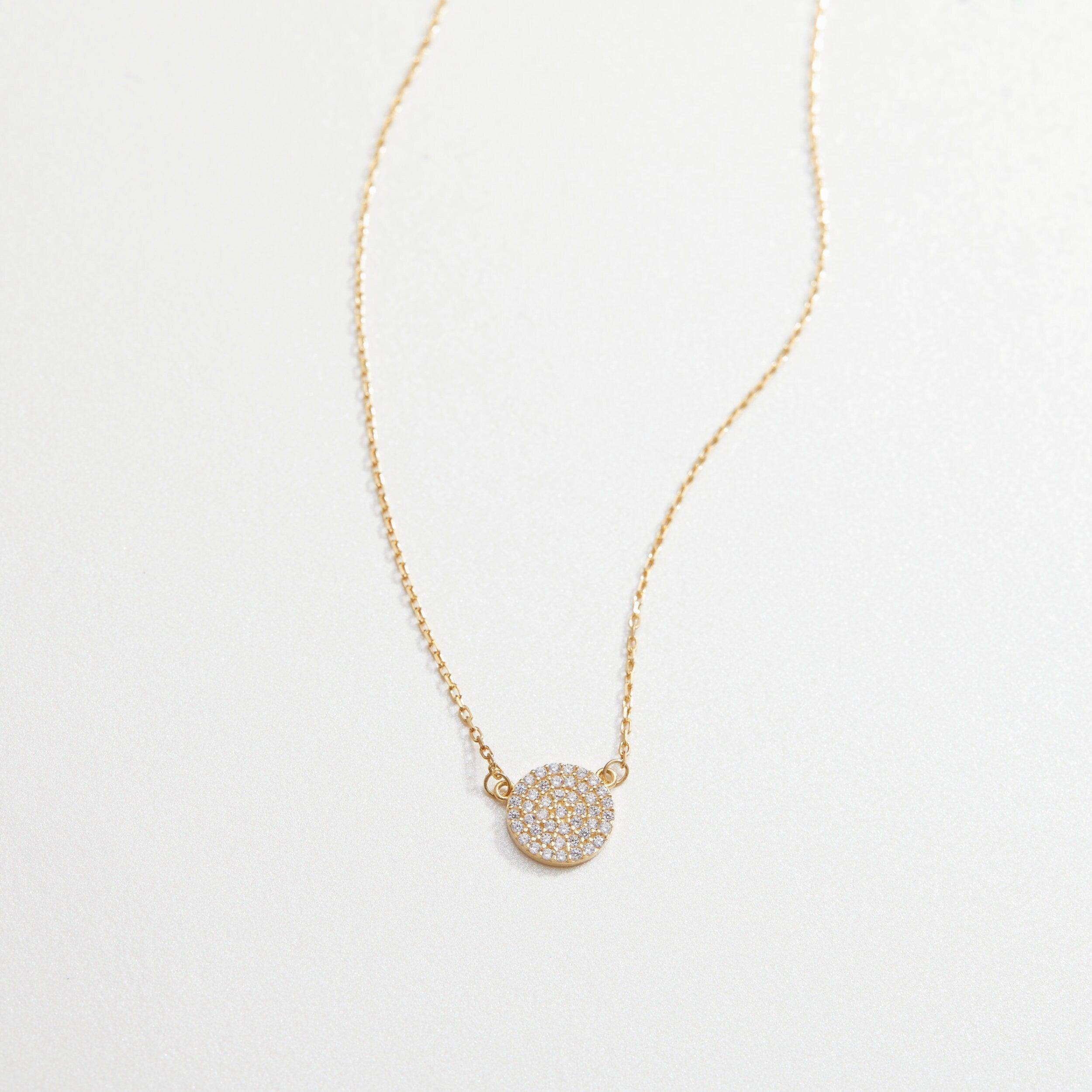 Pave Circle CZ Diamond Pendant Necklace - 18K Gold Vermeil - Glamour Jewelry House