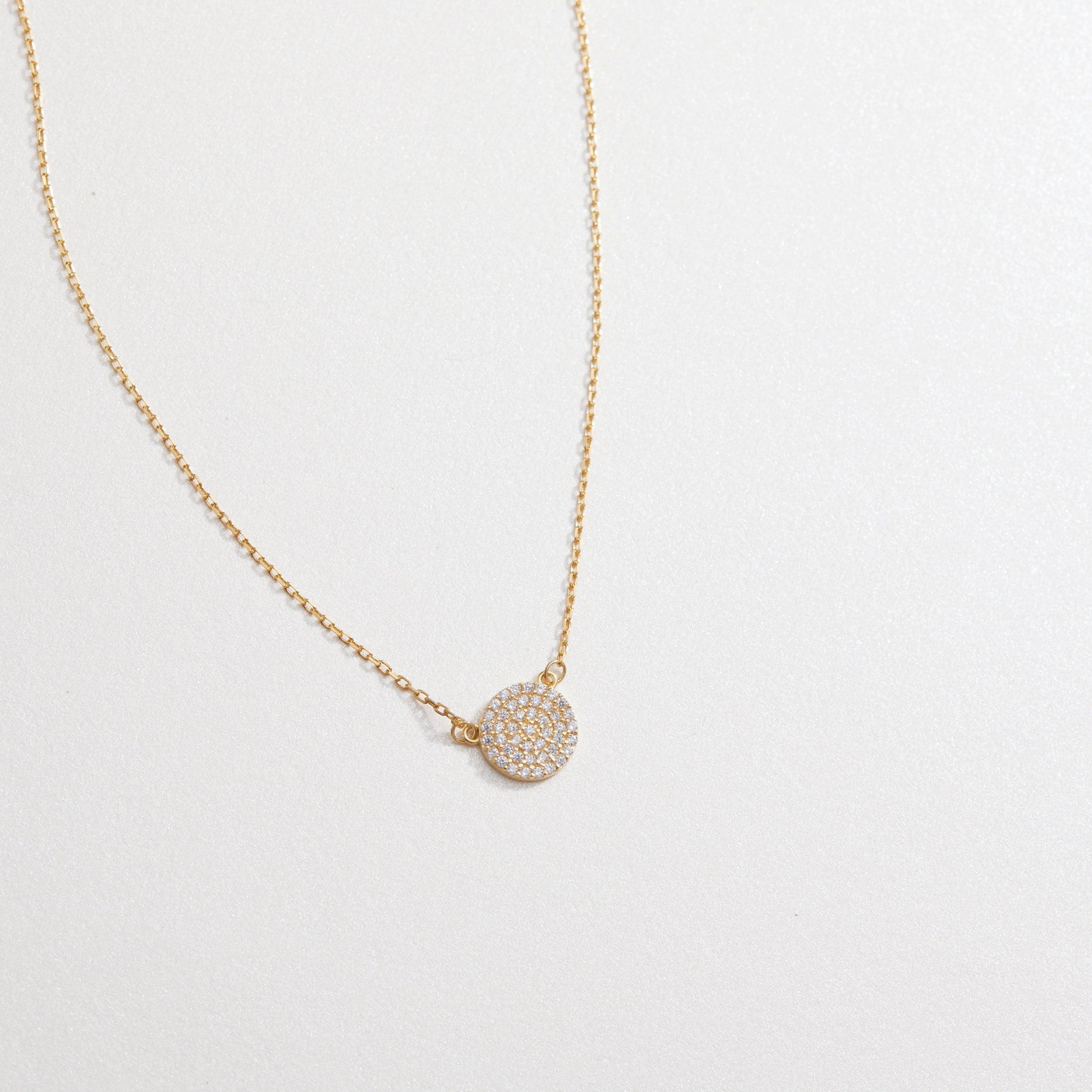 Pave Circle CZ Diamond Pendant Necklace - 18K Gold Vermeil - Glamour Jewelry House