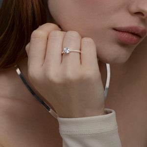 Solitaire CZ Diamond Ring - 18K Gold Vermeil - Glamour Jewelry House