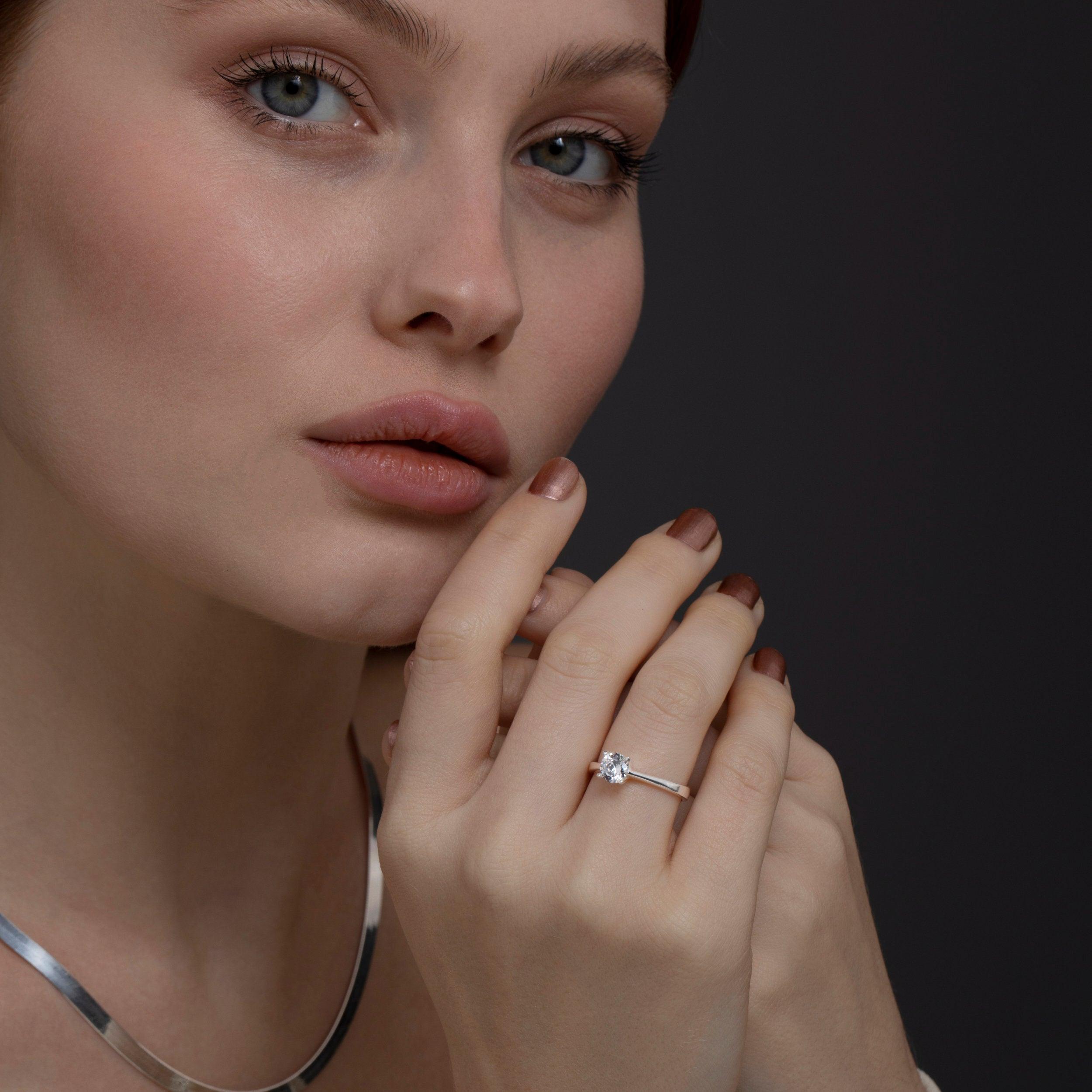 Solitaire CZ Diamond Ring - 18K Gold Vermeil - Glamour Jewelry House