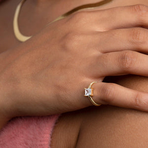 Princess Cut Cz Diamond Ring - 18K Gold Vermeil - Glamour Jewelry House