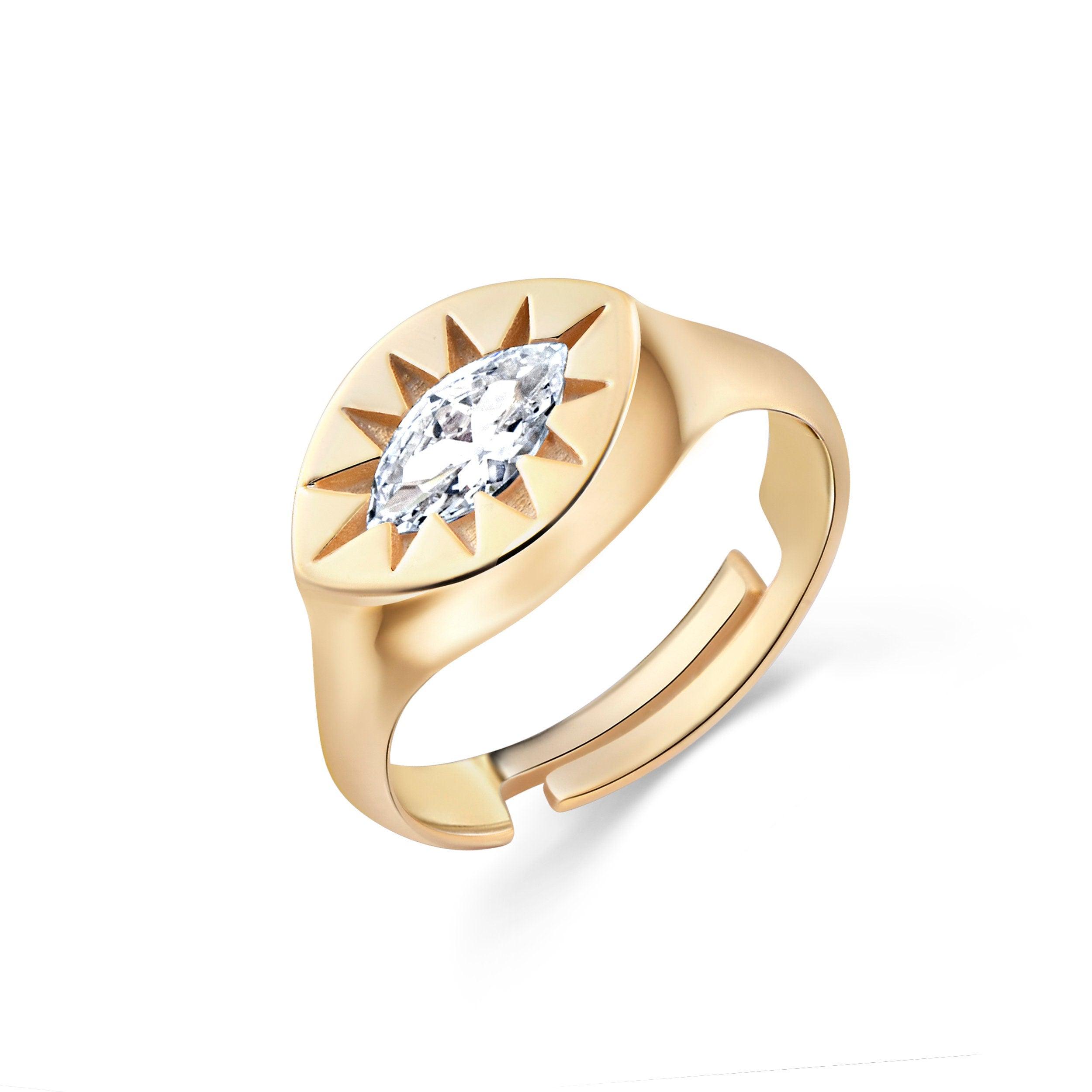 Sun Star Diamond Signet Ring - 18K Gold Vermeil - Glamour Jewelry House
