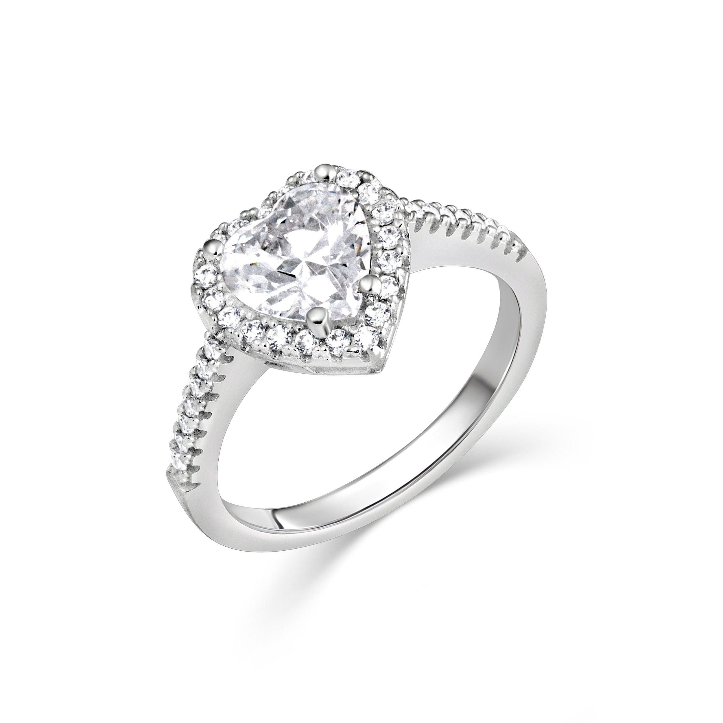 Solitaire Heart CZ Diamond Engagement Ring - 18K Gold Vermeil - Glamour Jewelry House