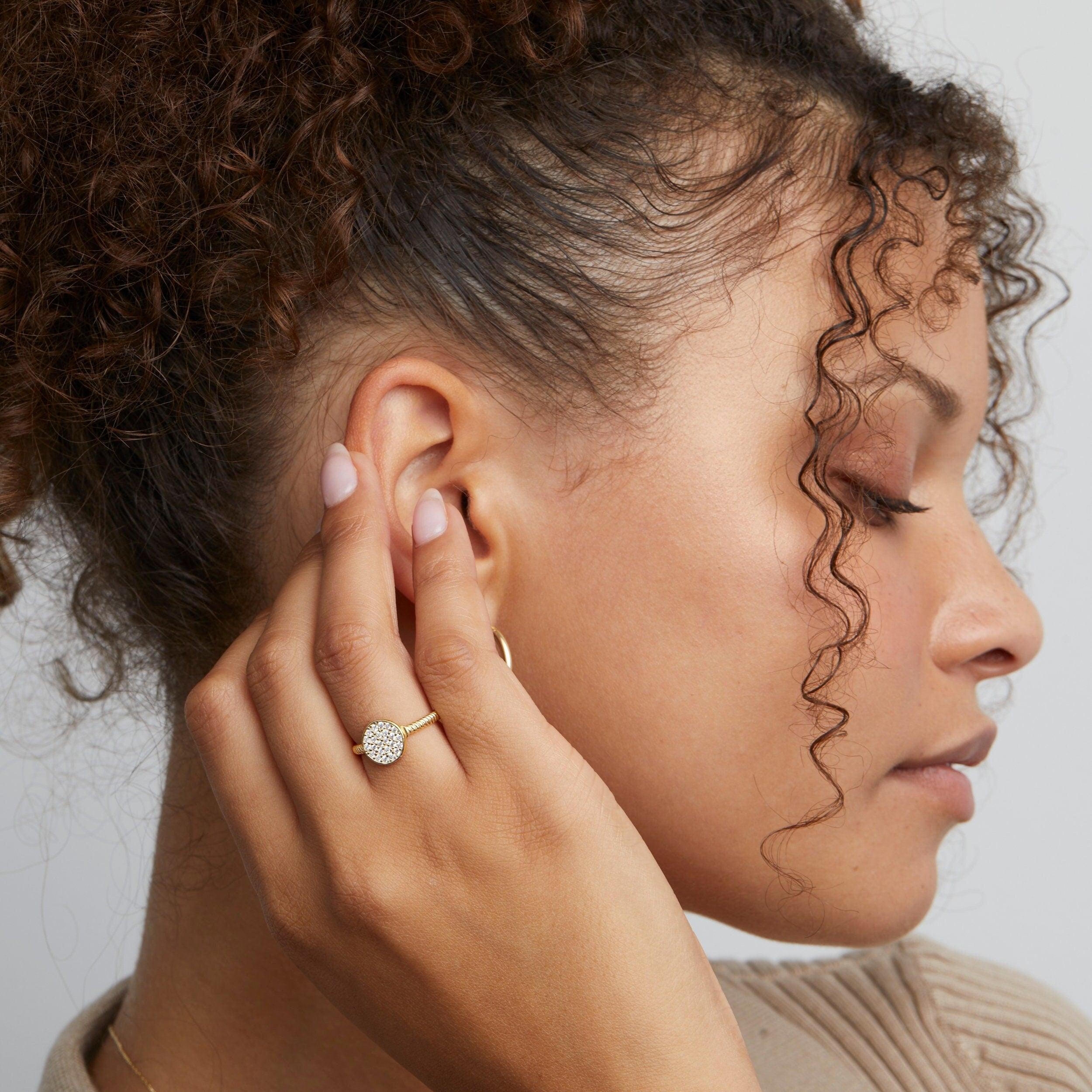 Round Pave Diamond Ring - 18K Gold Vermeil - Glamour Jewelry House