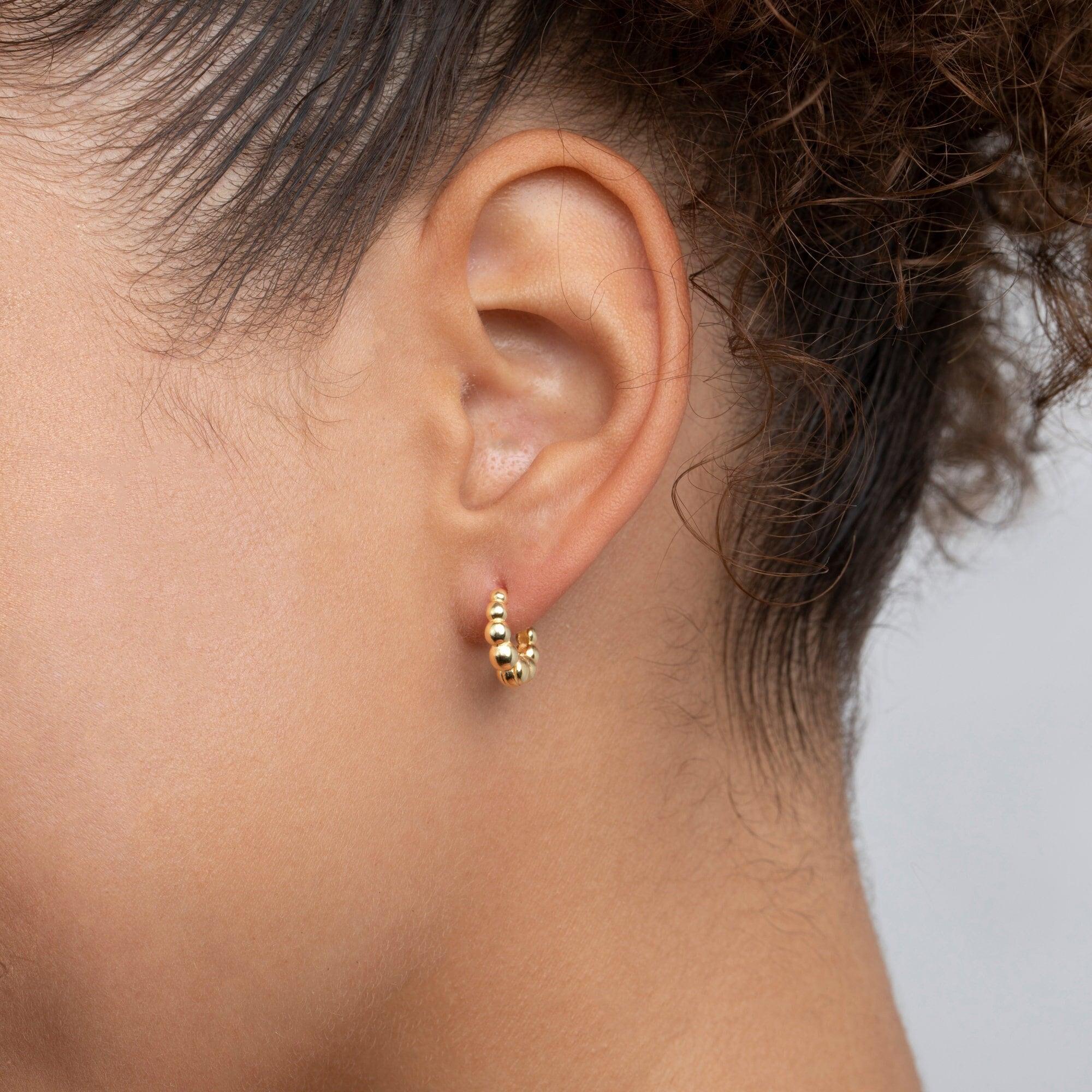 Beaded Hoop Earrings - 18K Gold Vermeil - Glamour Jewelry House
