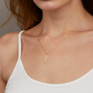 Vertical Name Necklace with Birthstone - 18K Gold Vermeil - Glamour Jewelry House