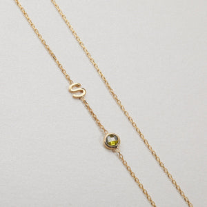 Sideways Initial Necklace with Birthstone - 18K Gold Vermeil - Glamour Jewelry House