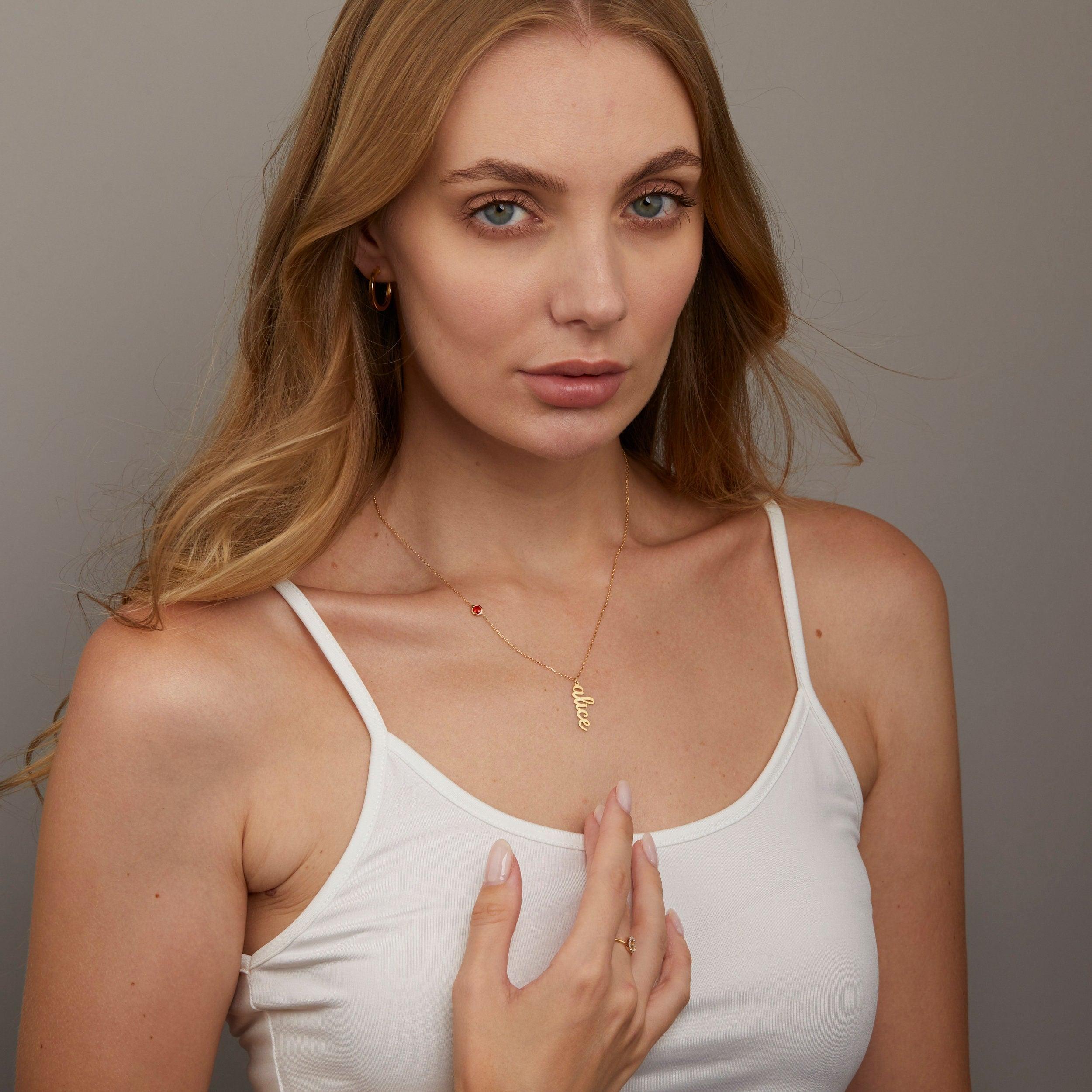 Vertical Name Necklace with Birthstone - 18K Gold Vermeil - Glamour Jewelry House
