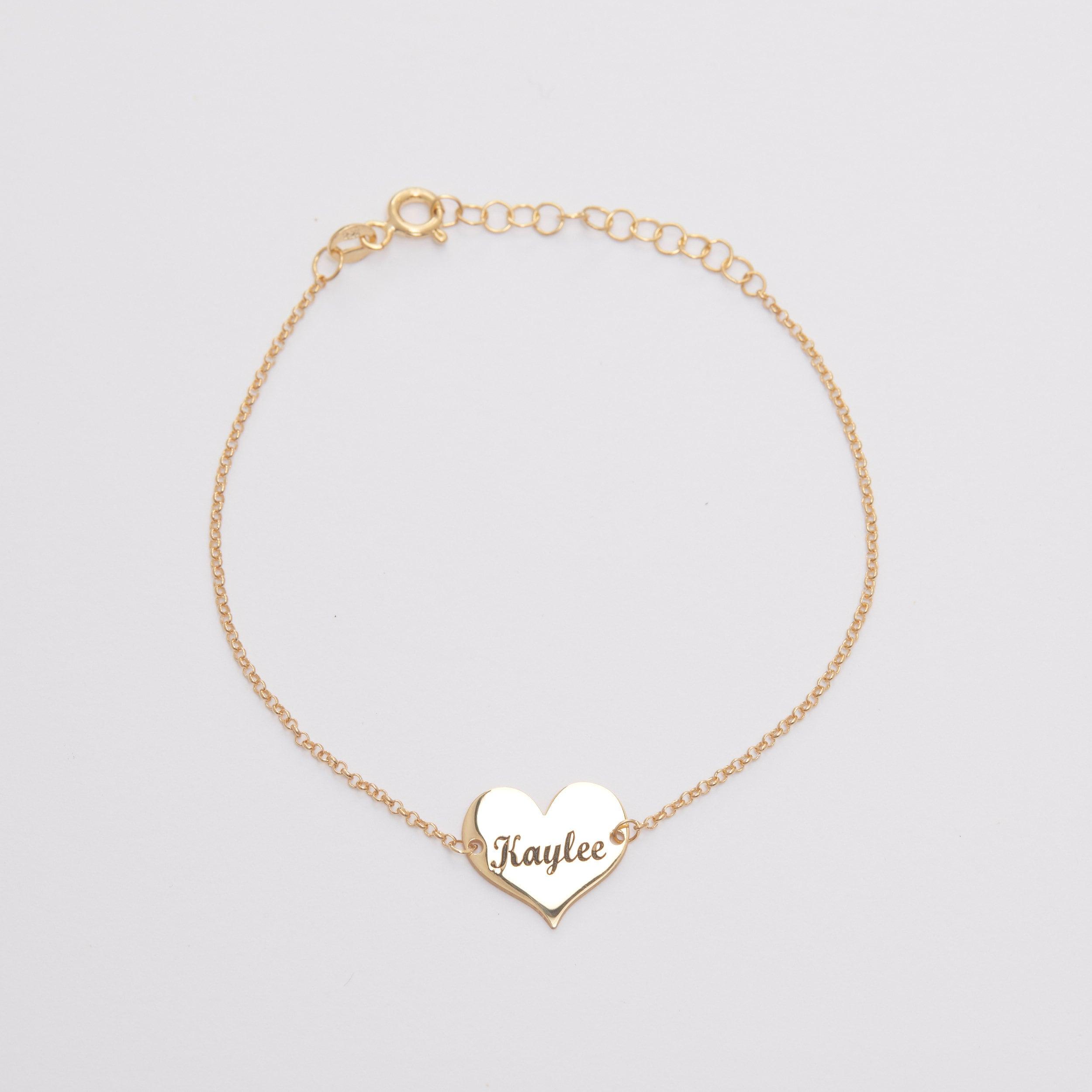 Personalized Name Bracelet with Heart Charm - 18K Gold Vermeil - Glamour Jewelry House