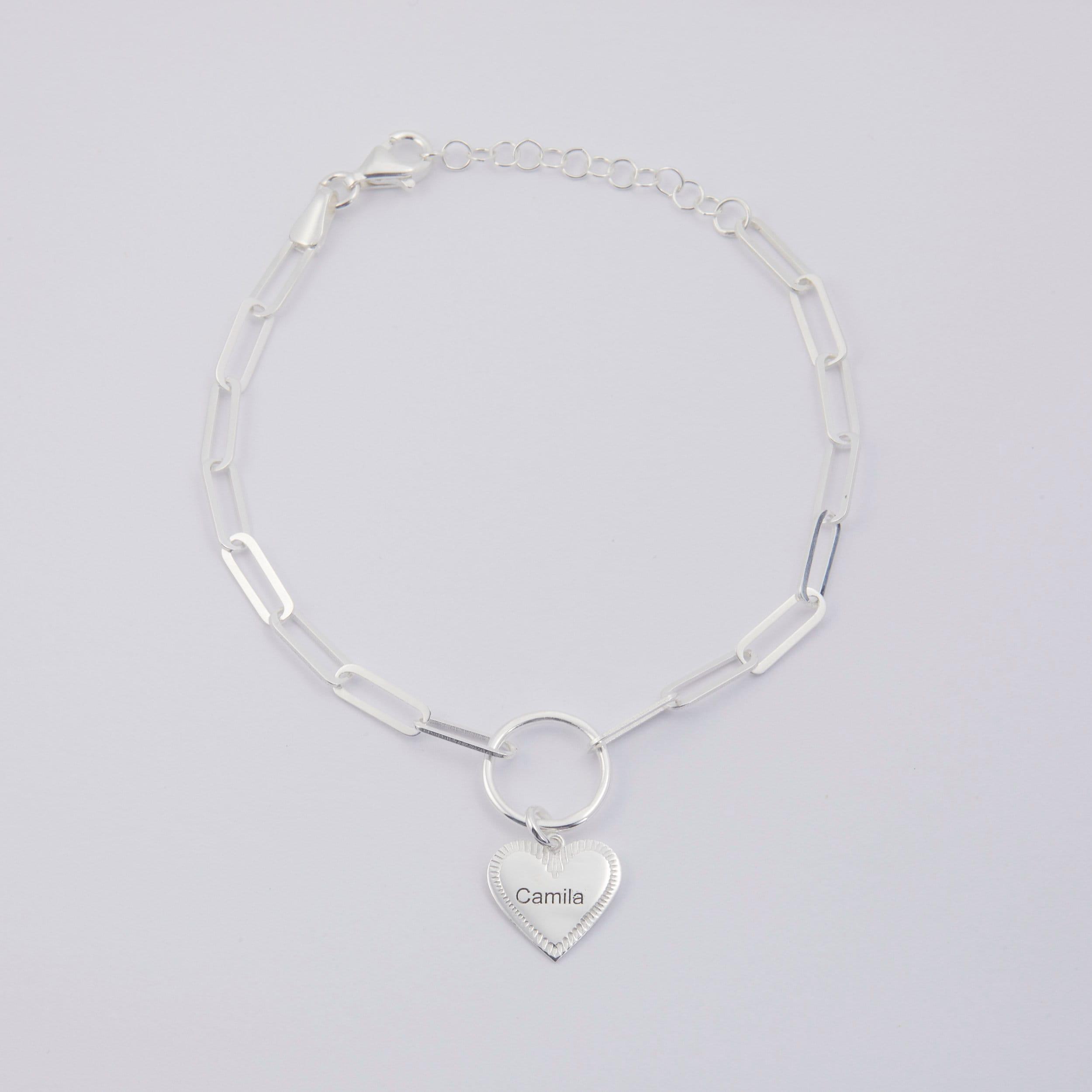 Personalized Name Bracelet with Heart Charm with Paperclip Chain - 18K Gold Vermeil - Glamour Jewelry House