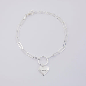 Personalized Name Bracelet with Heart Charm with Paperclip Chain - 18K Gold Vermeil - Glamour Jewelry House