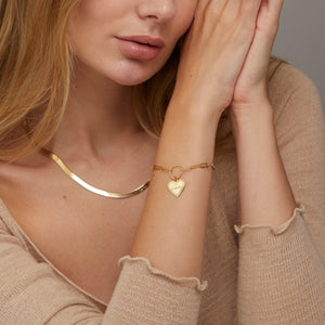 Personalized Name Bracelet with Heart Charm with Paperclip Chain - 18K Gold Vermeil - Glamour Jewelry House