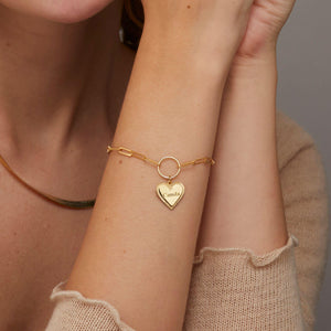 Personalized Name Bracelet with Heart Charm with Paperclip Chain - 18K Gold Vermeil - Glamour Jewelry House