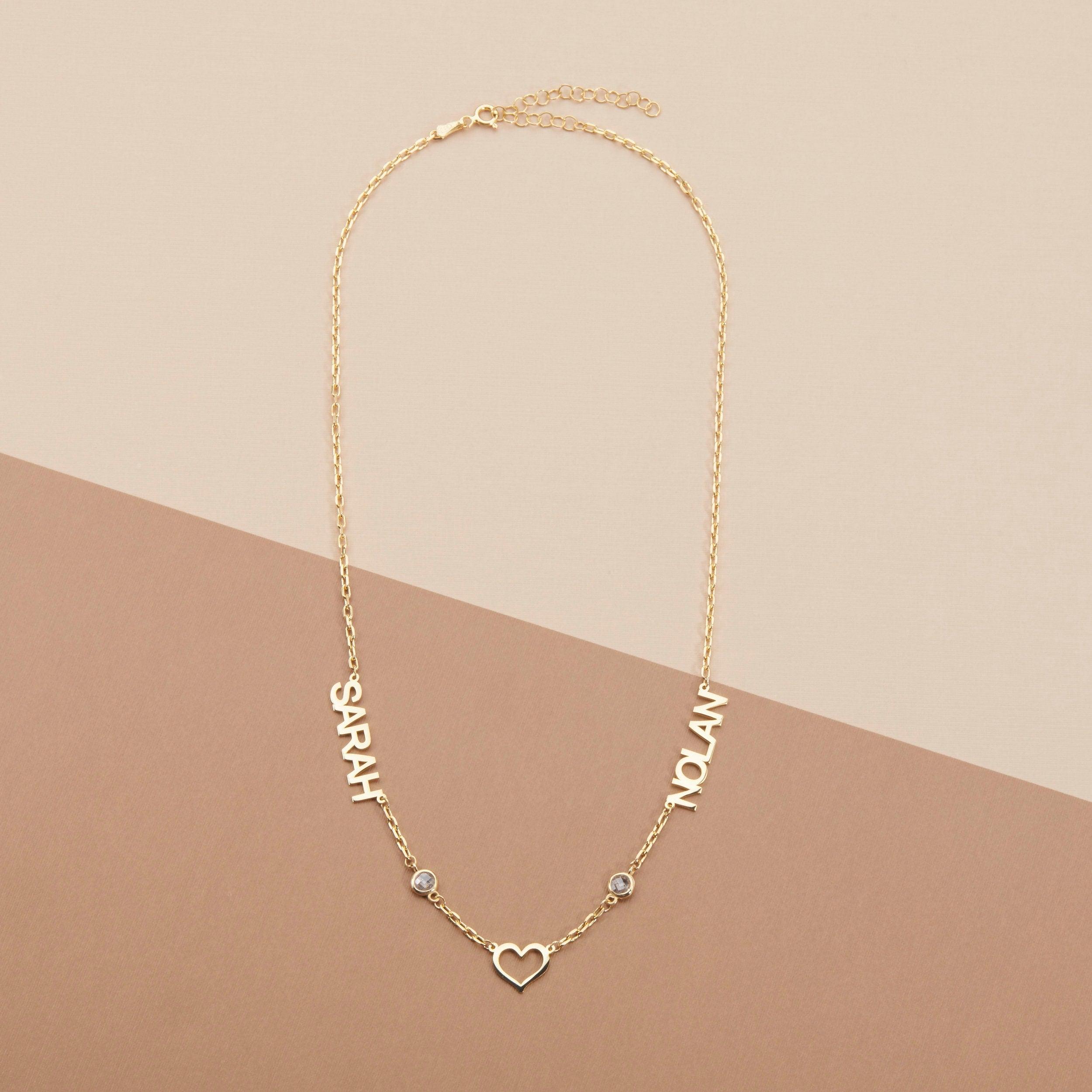 Double Name Necklace with Birthstone - 18K Gold Vermeil - Glamour Jewelry House