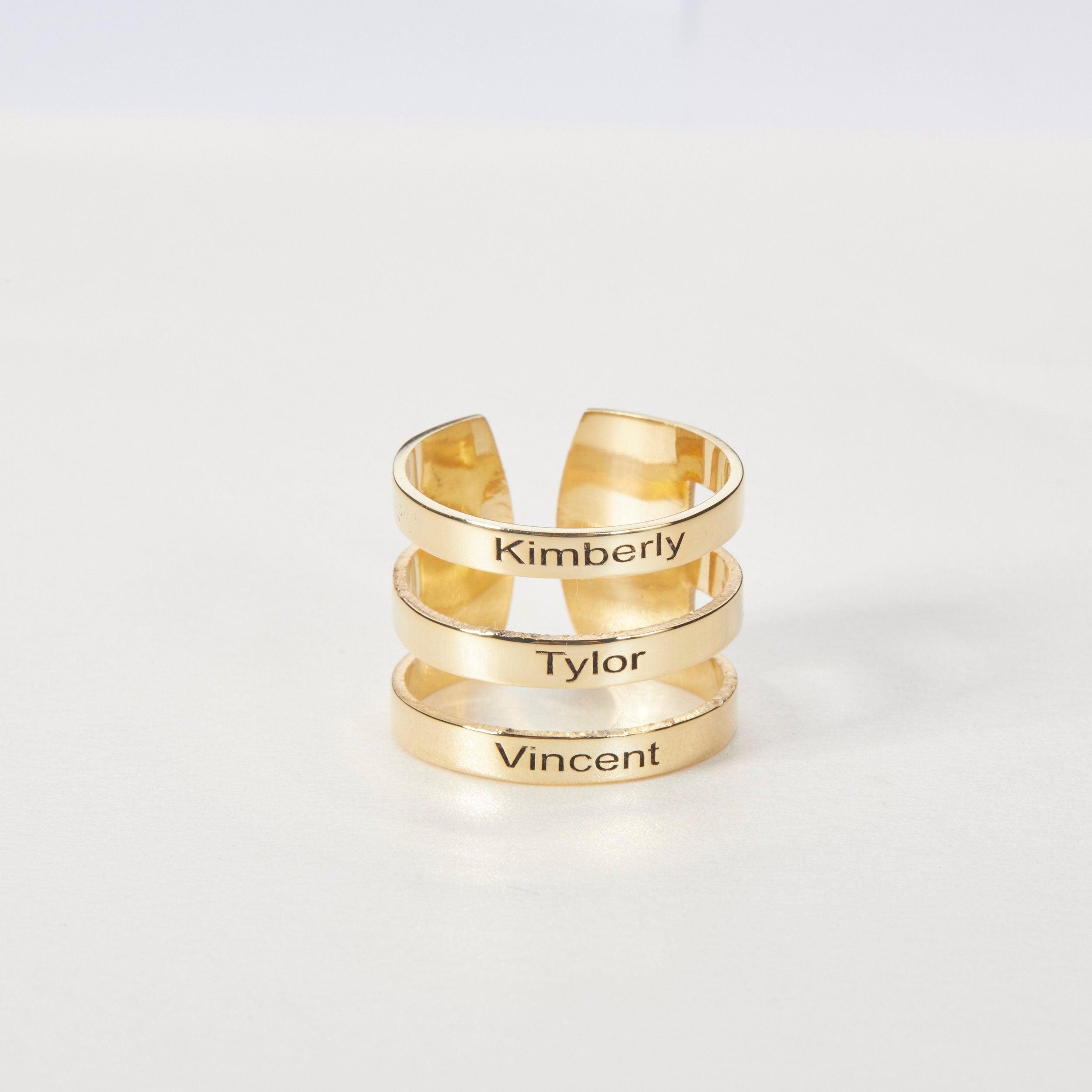 Name Ring - Silver Multiple Name Ring - 18K Gold Vermeil - Glamour Jewelry House