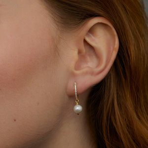 Dangling Pearl Pave Hoop Earrings - 18K Gold Vermeil - Glamour Jewelry House