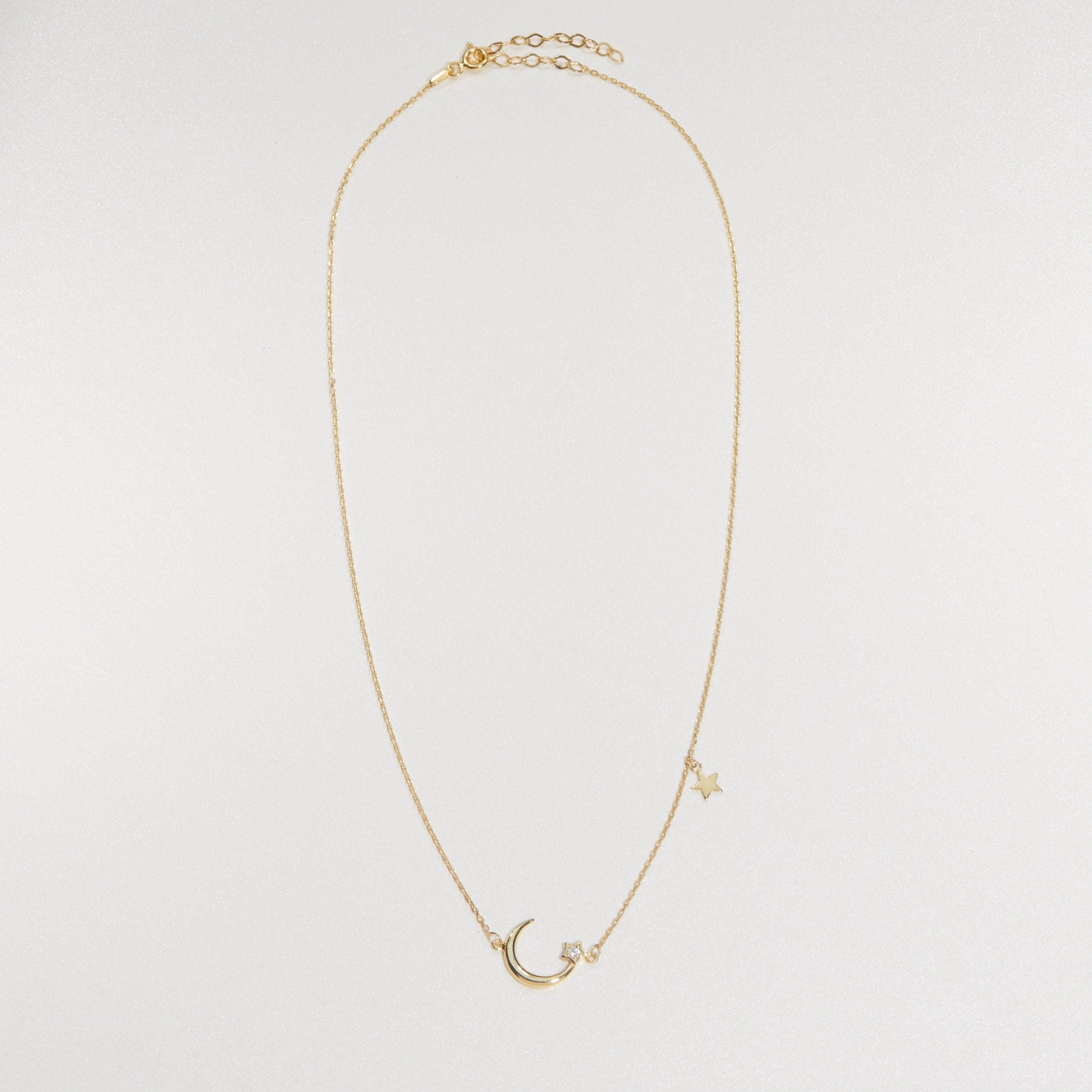 Moon and Star Necklace - 18K Gold Vermeil - Glamour Jewelry House